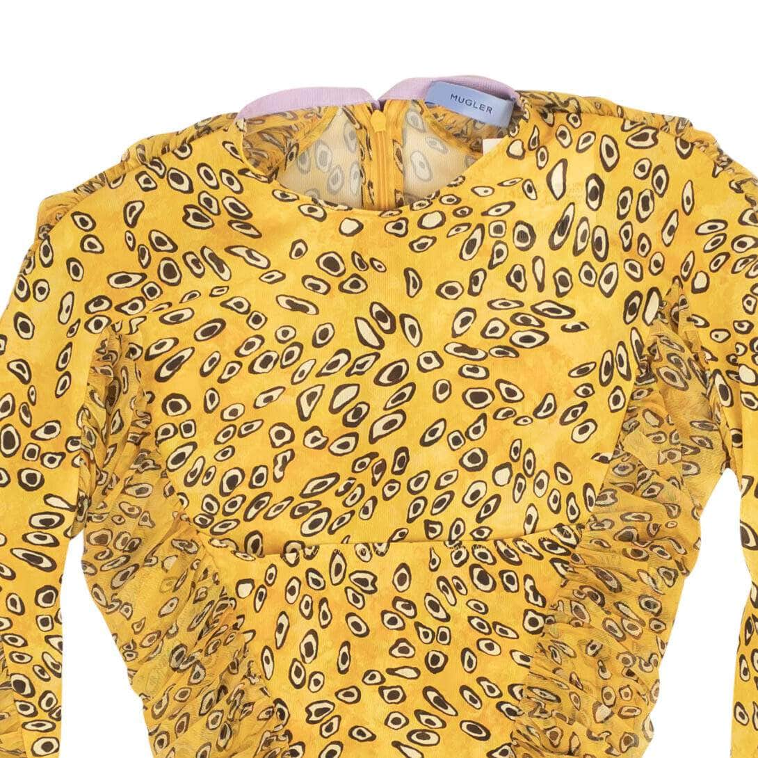 Mugler 750-1000, channelenable-all, chicmi, couponcollection, gender-womens, main-clothing, MixedApparel, mugler, size-36, womens-blouses 36 Yellow Printed Mesh Fitted Long Sleeve Shirt 95-MGR-1003/36 95-MGR-1003/36