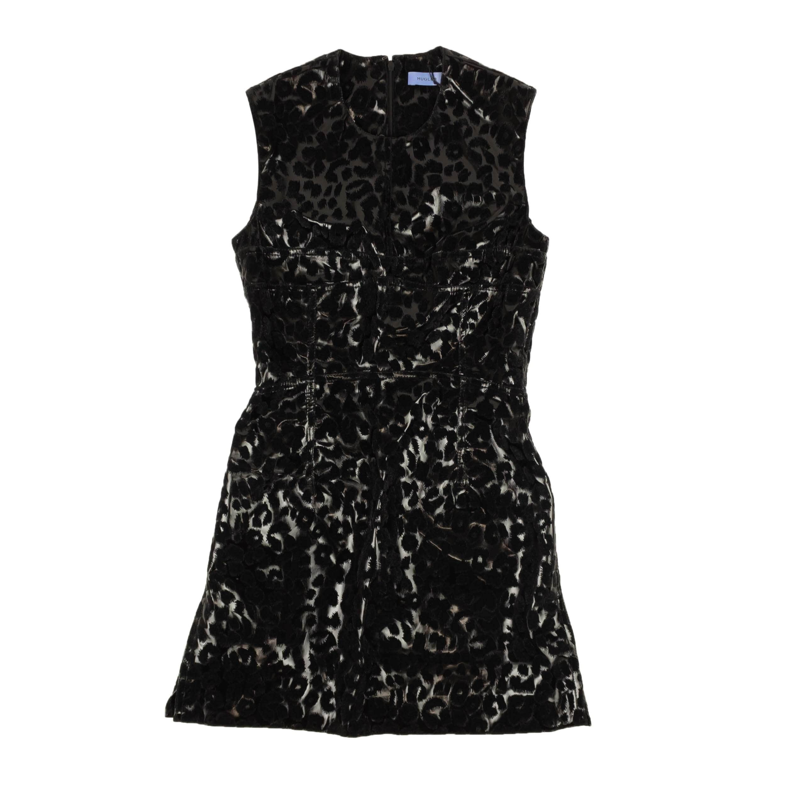 Mugler 95-MGR-0008/34 NWT MUGLER Black Embossed Leopard Mini Dress Size 34 $990 95-MGR-0008/34