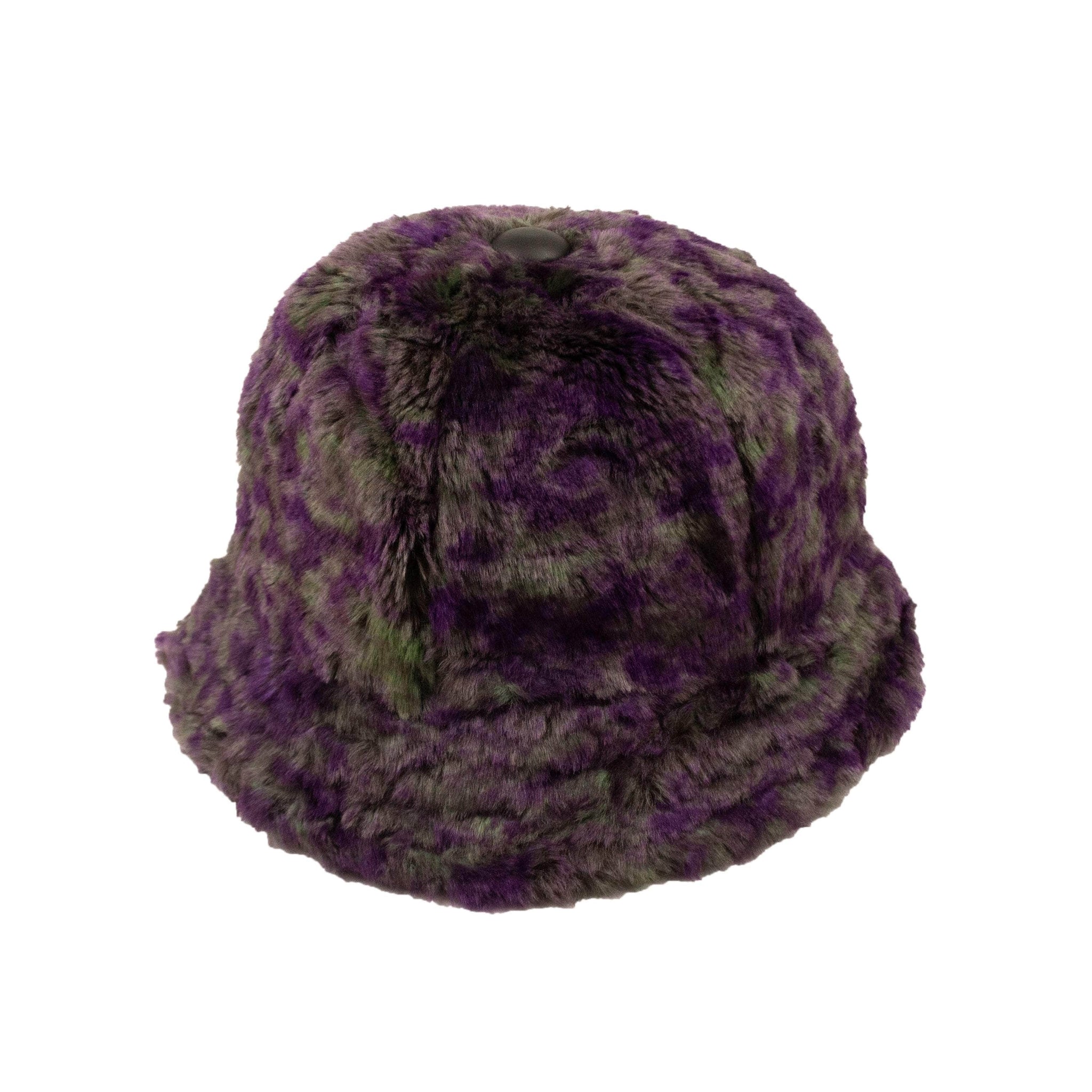 Purple And Green Uneven Printed Faux Fur Hat - GBNY