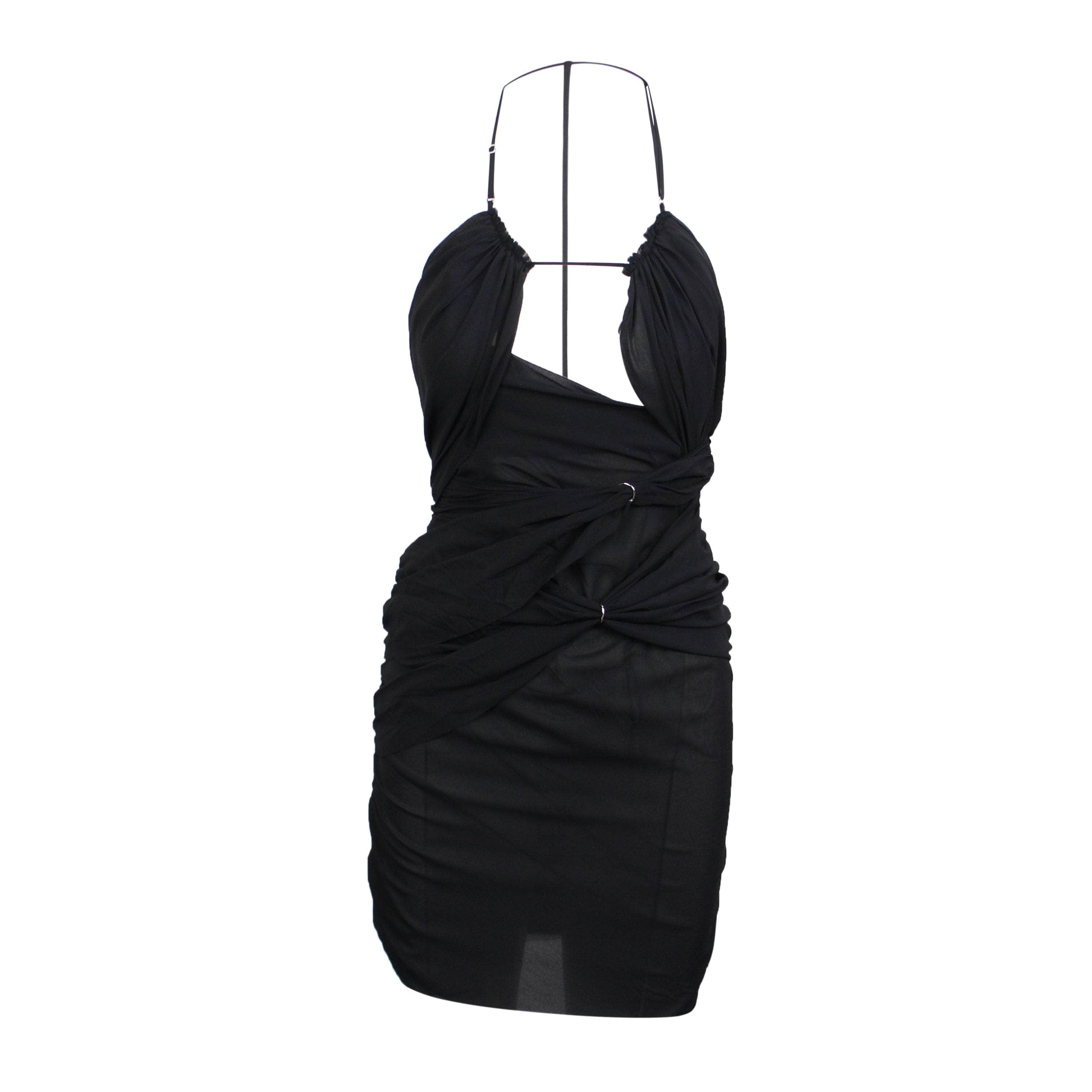 NENSI DOJAKA 95-NED-0001/M NWT NENSI DOJAKA Black Cinched Sash Mini Dress Size M $1225 95-NED-0001/M