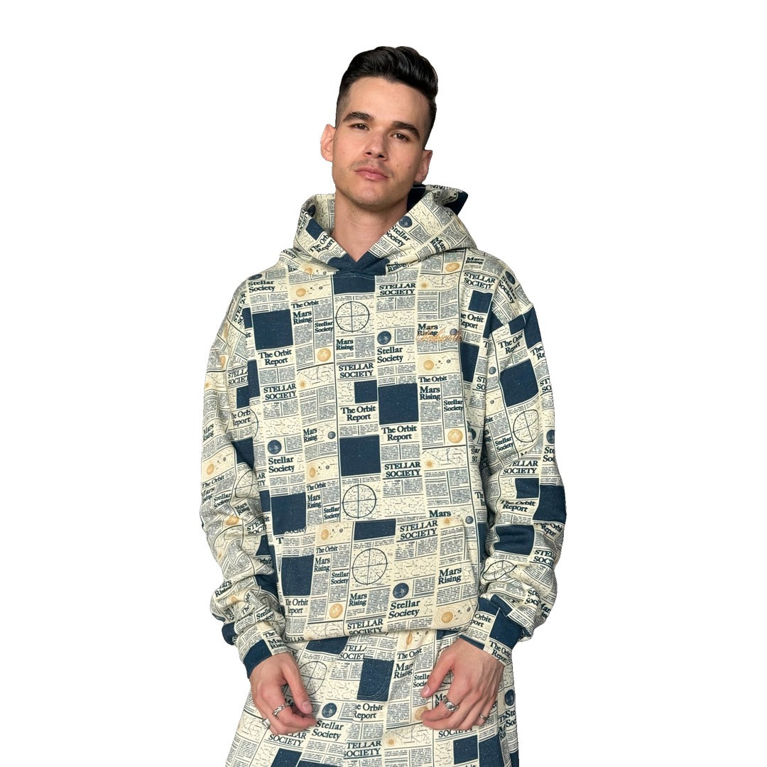 Inkwalkers Newspaper Co-ord Hoodie - Cream/Navy