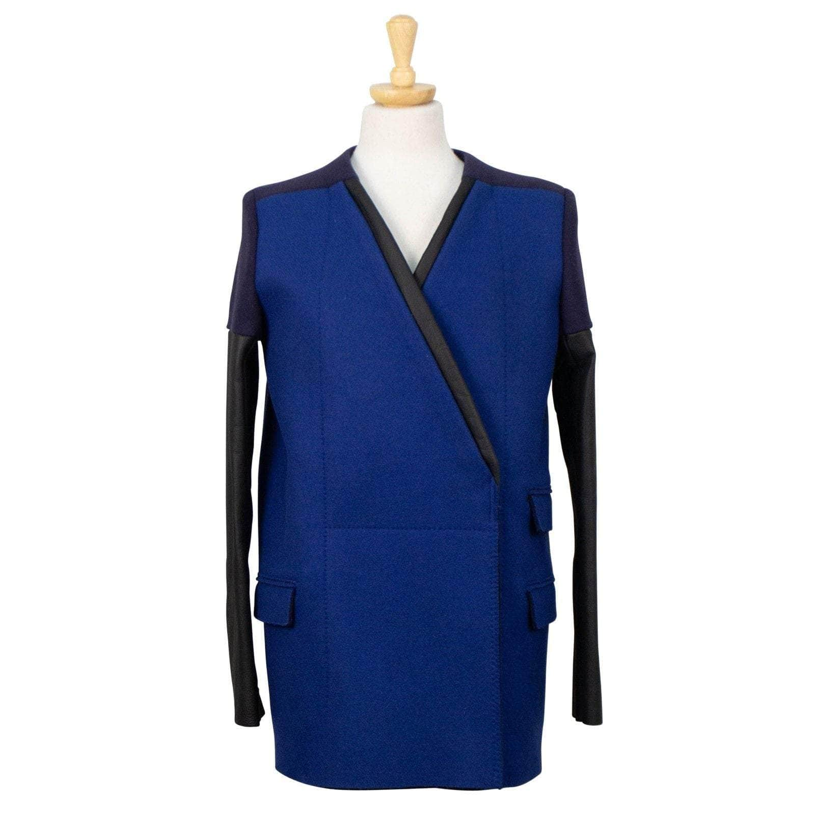 NIcholas Andreas Taralis 58LE-443/0 New NICHOLAS ANDREAS TARAUS Blue Contrast Panel Leather Lined Coat Size 0 $3200 58LE-443/0