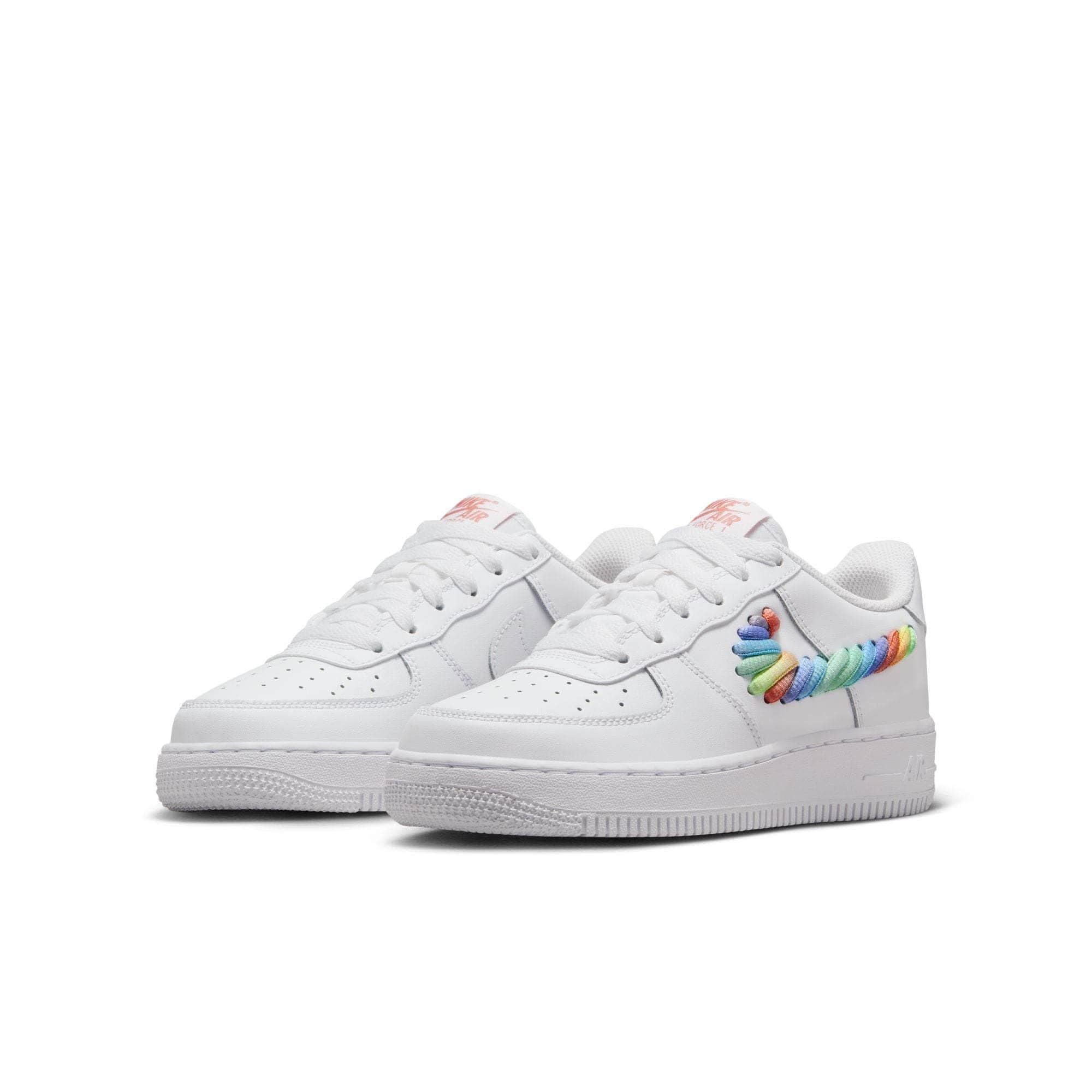 Nike Footwear Nike Air Force 1 Low "White Rainbow Lace Swoosh" - Boy's Grade School