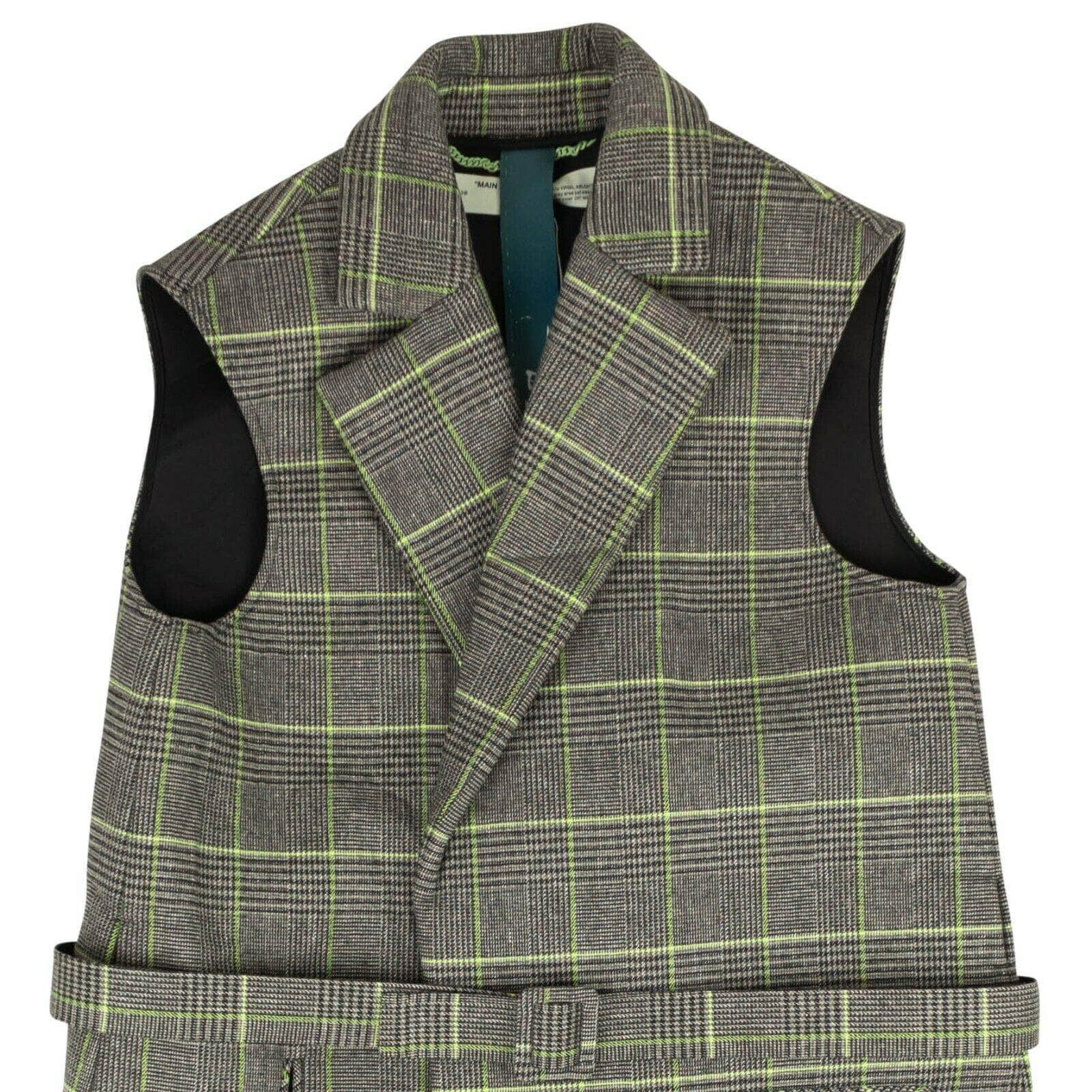 OFF-WHITE c/o VIRGIL ABLOH 1000-2000, channelenable-all, chicmi, couponcollection, gender-womens, main-clothing, off-white-c-o-virgil-abloh, OWW, size-42, womens-outerwear-vests 42 Gray Green Plaid Belt Vest Coat 95-OFW-0107/42 95-OFW-0107/42