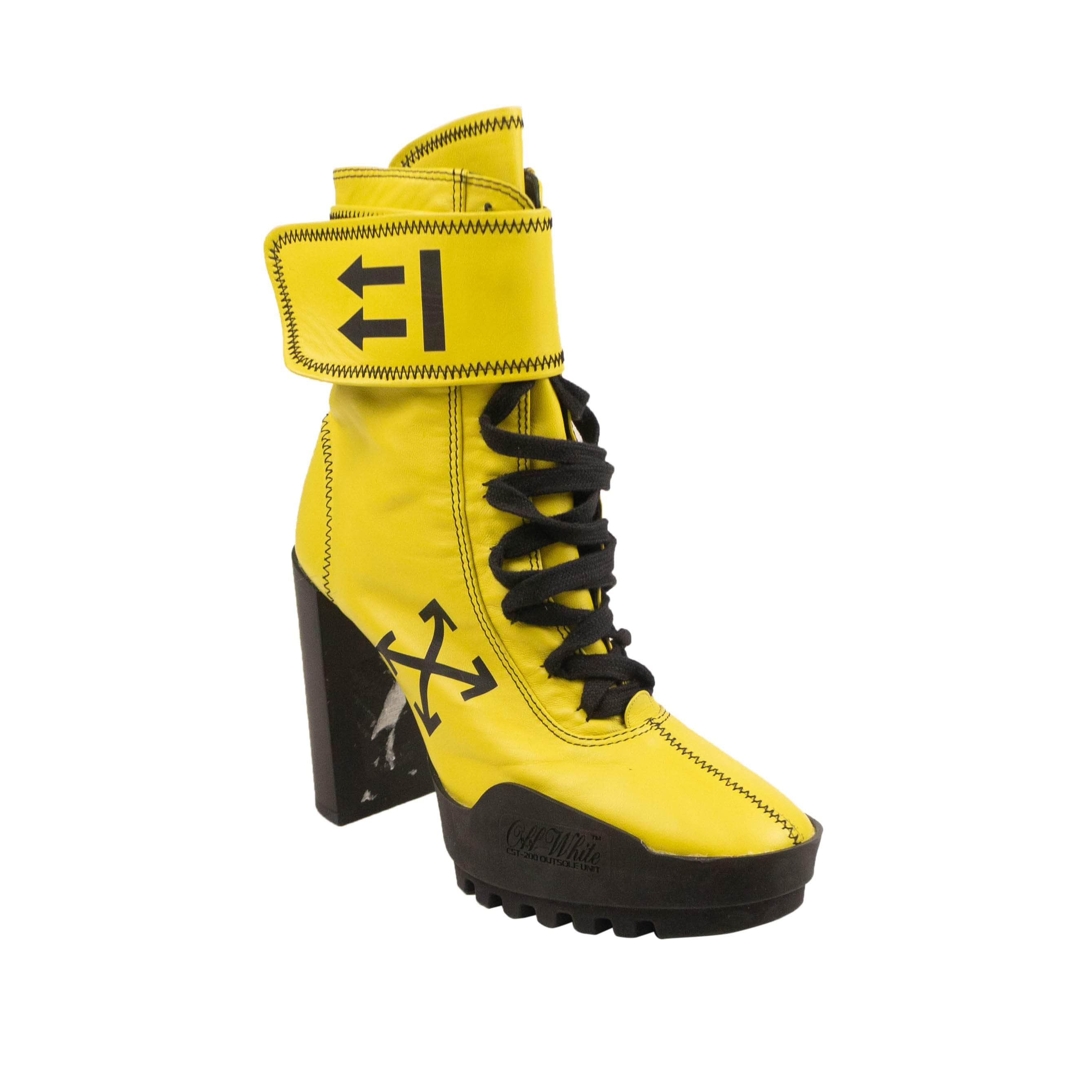 Off-White c/o Virgil Abloh 82NGG-OW-2174/35 NEW OFF-WHITE C/O VIRGIL ABLOH Yellow Leather Moto Wrap Boots Size 5/35 $1470 82NGG-OW-2174/35