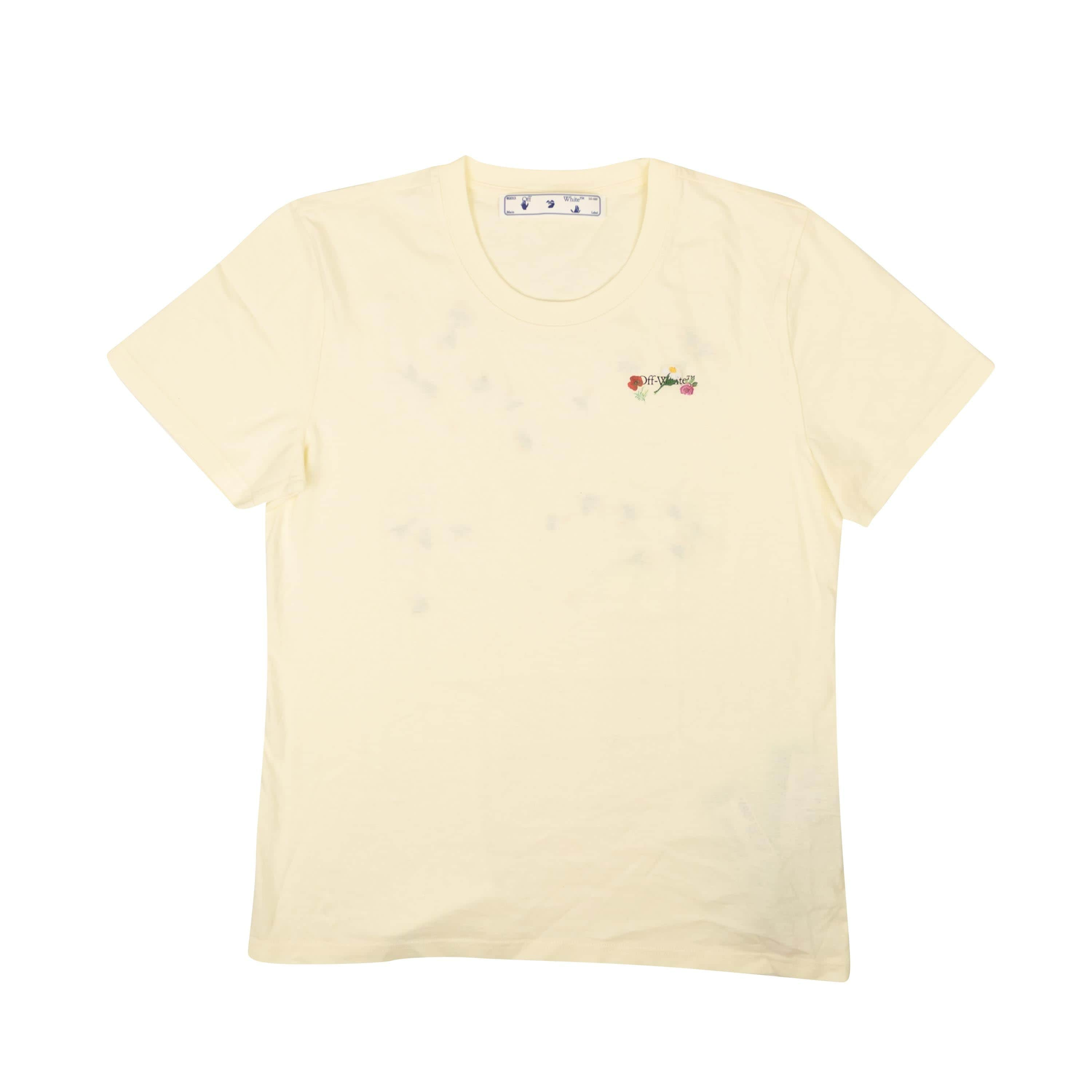 Off-White c/o Virgil Abloh 95-OFW-1953/XXS NWT OFF-WHITE C/O VIRGIL ABLOH Cream Floral Embroidered T-Shirt Size XXS $490 95-OFW-1953/XXS