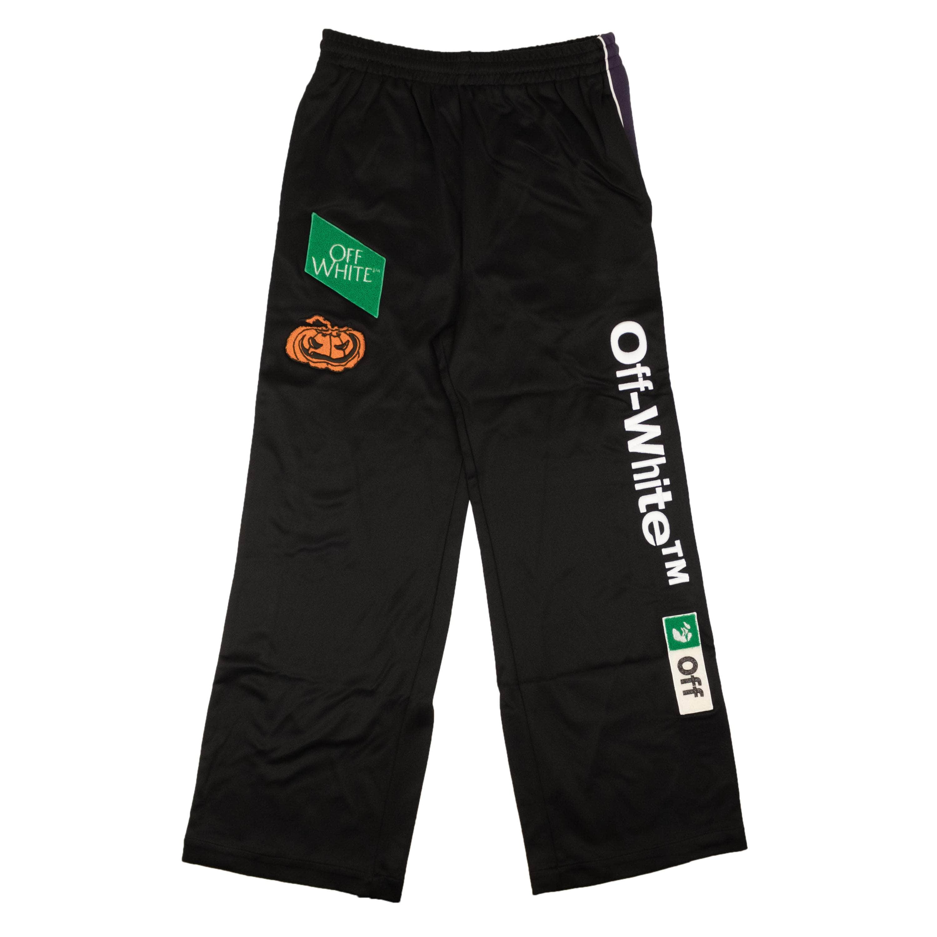 Off-White c/o Virgil Abloh OFW-XBTM-0064/XL NWT OFF-WHITE C/O VIRGIL ABLOH Black Multiple Logo Track Pants Size XL $1210 OFW-XBTM-0064/XL