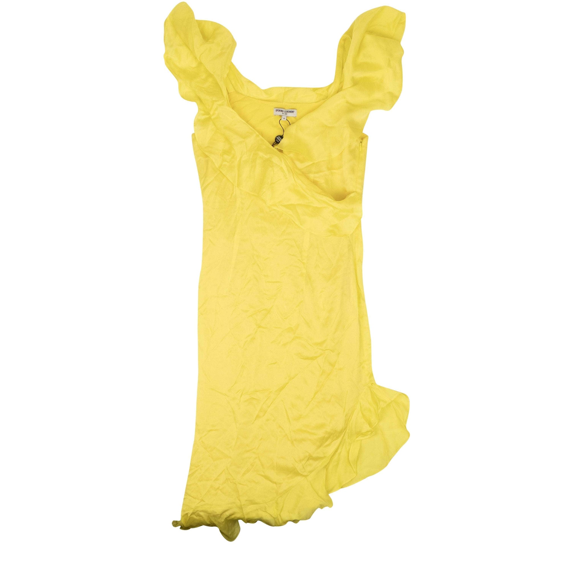 Opening Ceremony 250-500, channelenable-all, chicmi, couponcollection, gender-womens, main-clothing, opening-ceremony, shop375, size-0, size-2, womens-formal-dresses Yellow Silk Cascade Ruffle Sleeveless Dress
