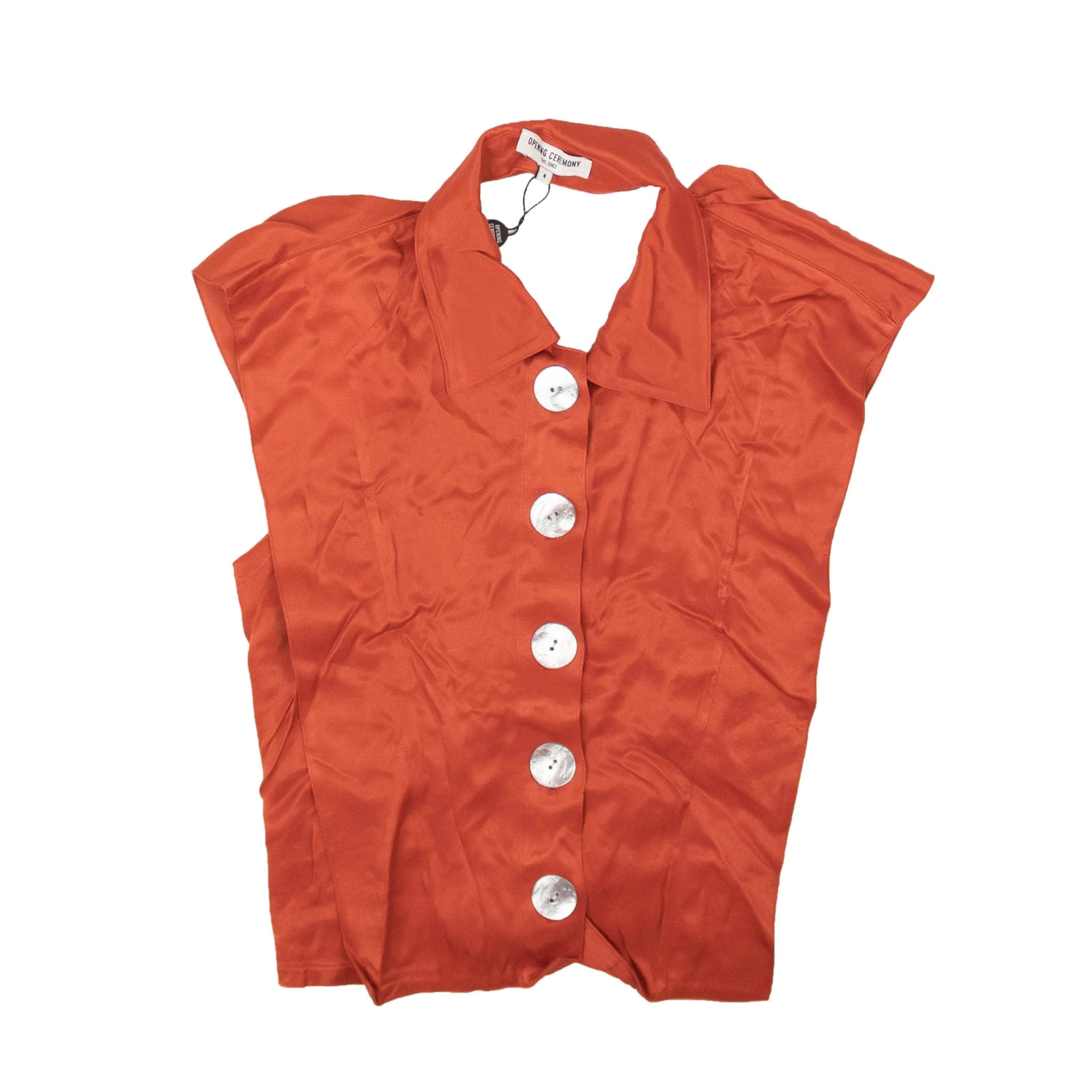 Opening Ceremony 250-500, channelenable-all, chicmi, couponcollection, gender-womens, main-clothing, opening-ceremony, size-0, womens-blouses Rust Red Tie Back Shell Sleeveless Blouse