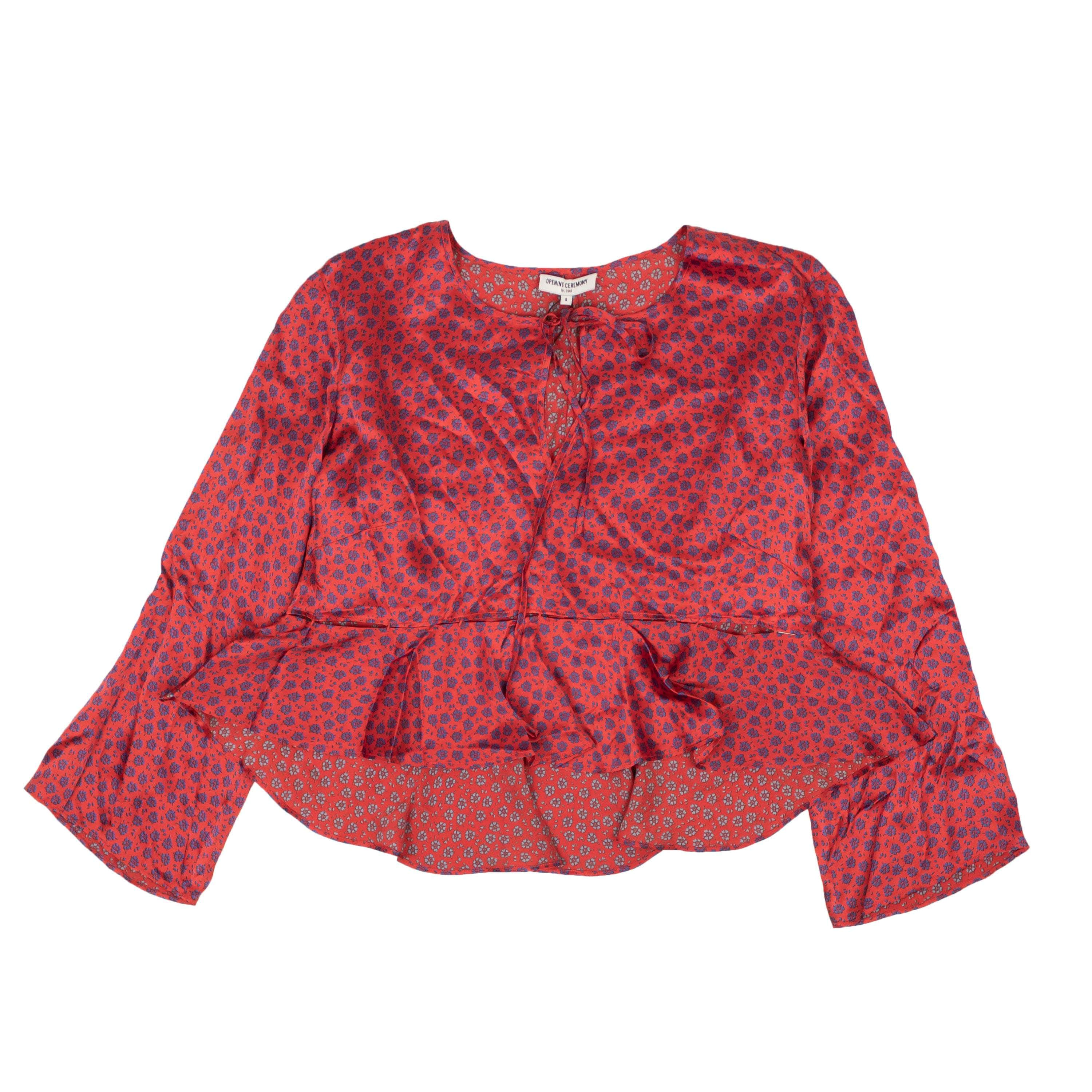 Opening Ceremony 95-OCY-1057/6 NWT OPENING CEREMONY Red Silk Cropped Floral Flounce Blouse Size 6/42 $350 95-OCY-1057/6