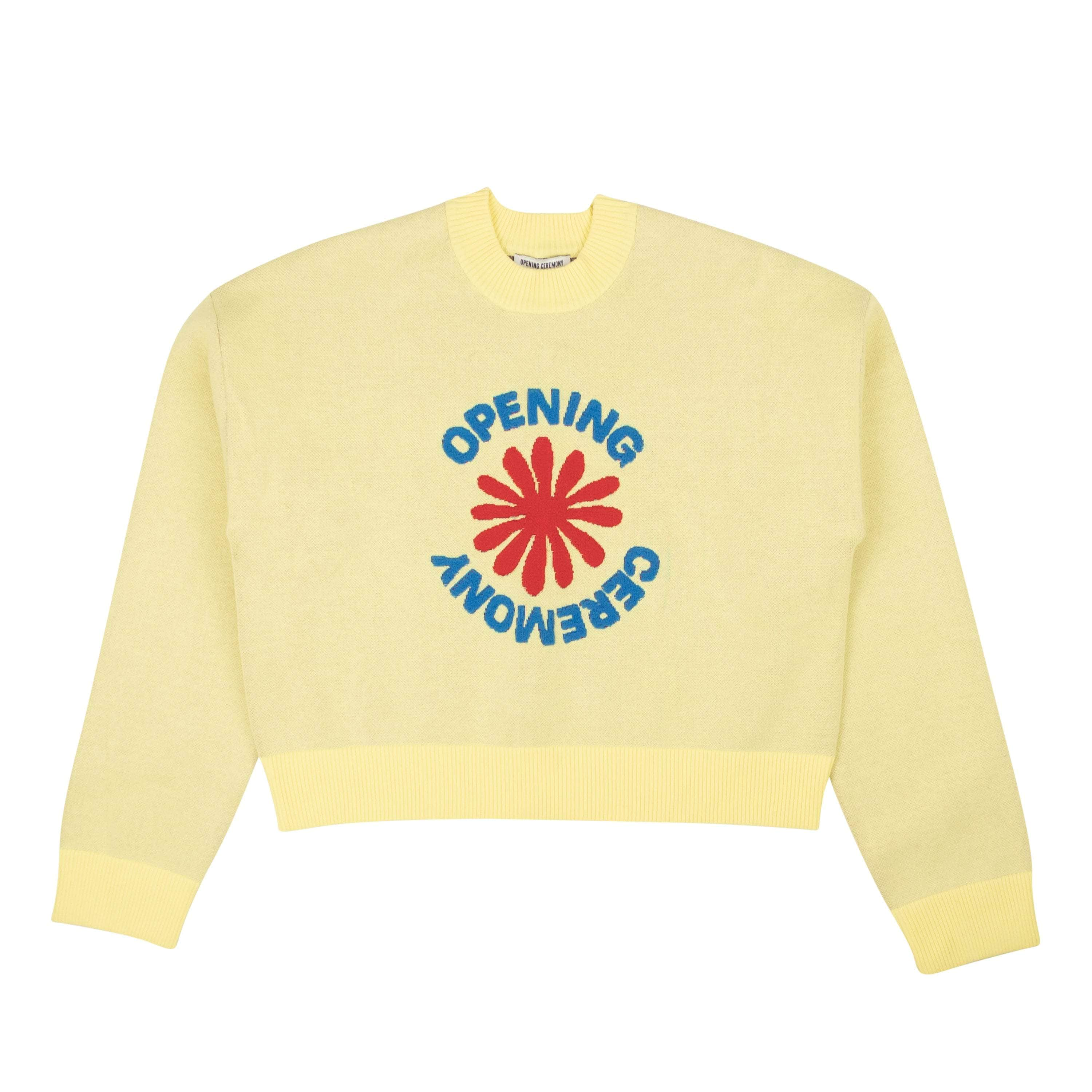 Opening Ceremony 95-OCY-1170/S NWT Opening Ceremony PALE ACID YELLOW CROPPED OC FLOWER LOGO SWEATER Size S $345 95-OCY-1170/S