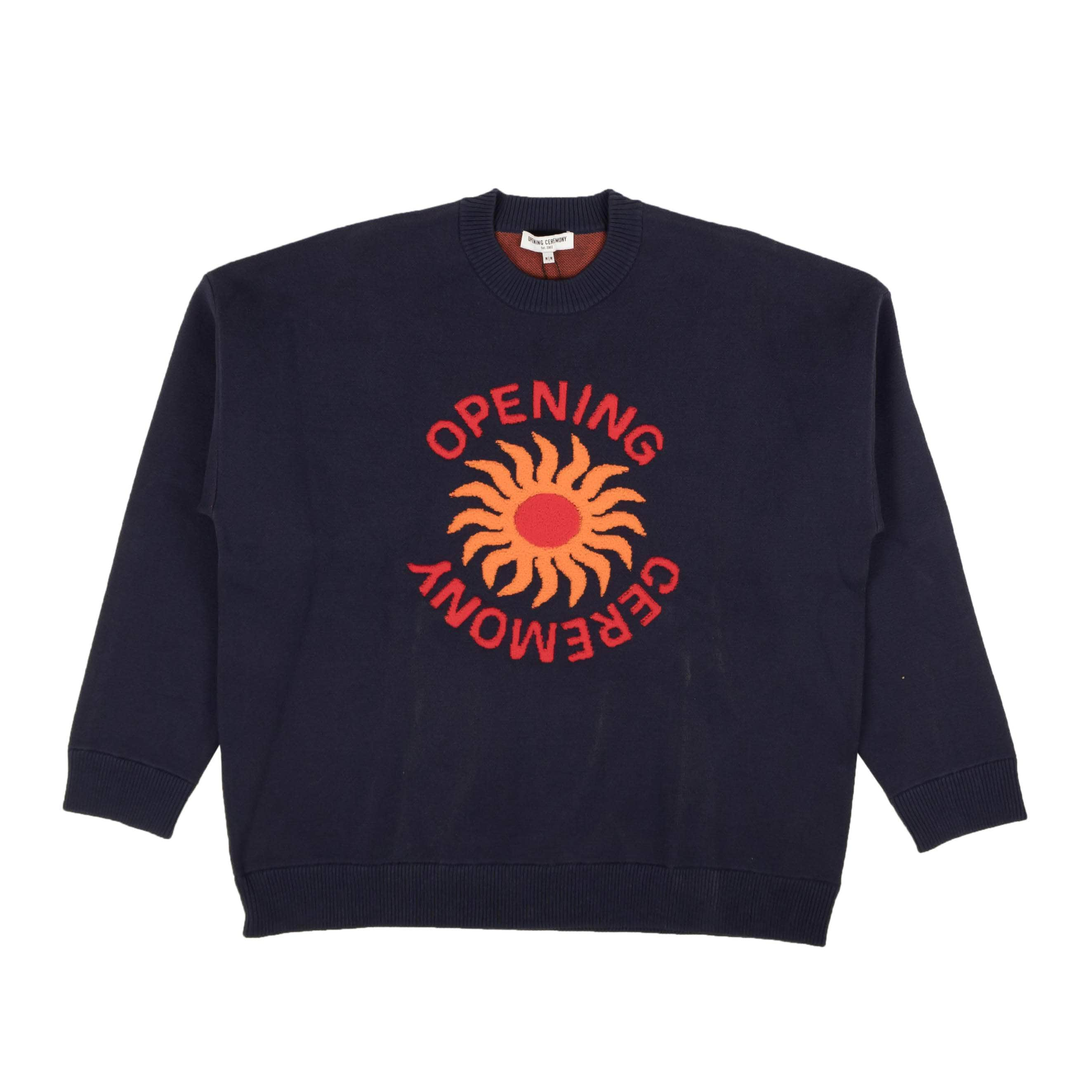 Opening Ceremony 95-OCY-1171/L NWT OPENING CEREMONY Navy Blue Sun Logo Collegiate Sweater Size L $345 95-OCY-1171/L