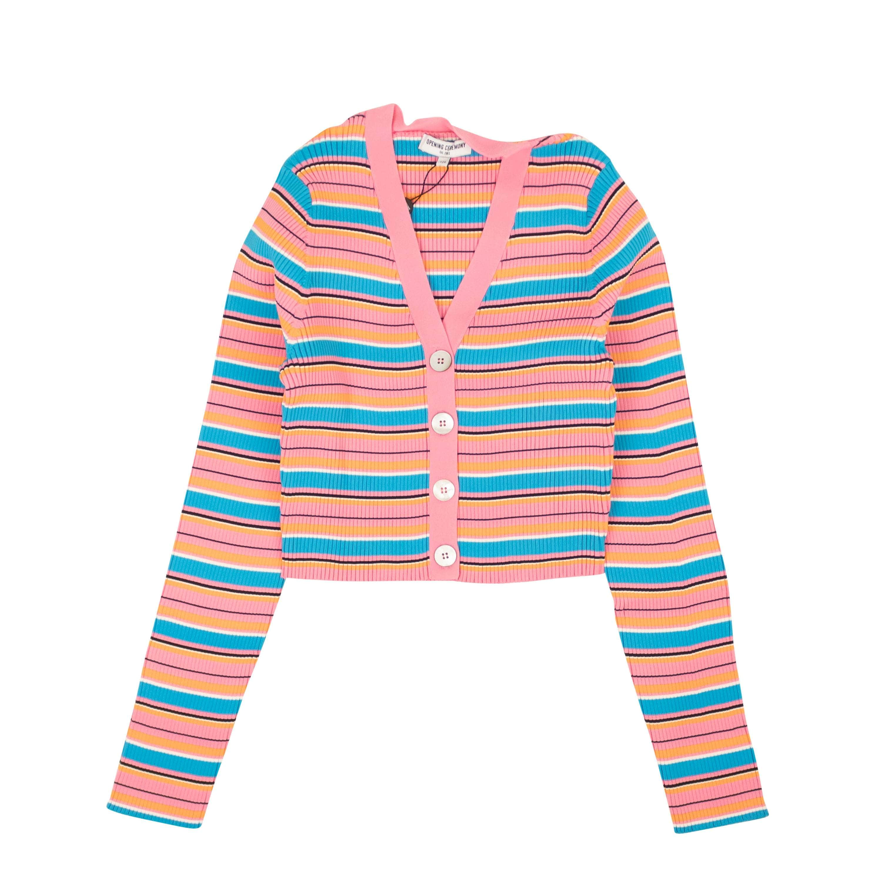 Opening Ceremony 95-OCY-1181/XS NWT Opening Ceremony PINK BLUE ORANGE CROPPED STRIPED RIB CARDIGAN Size XS $195 95-OCY-1181/XS