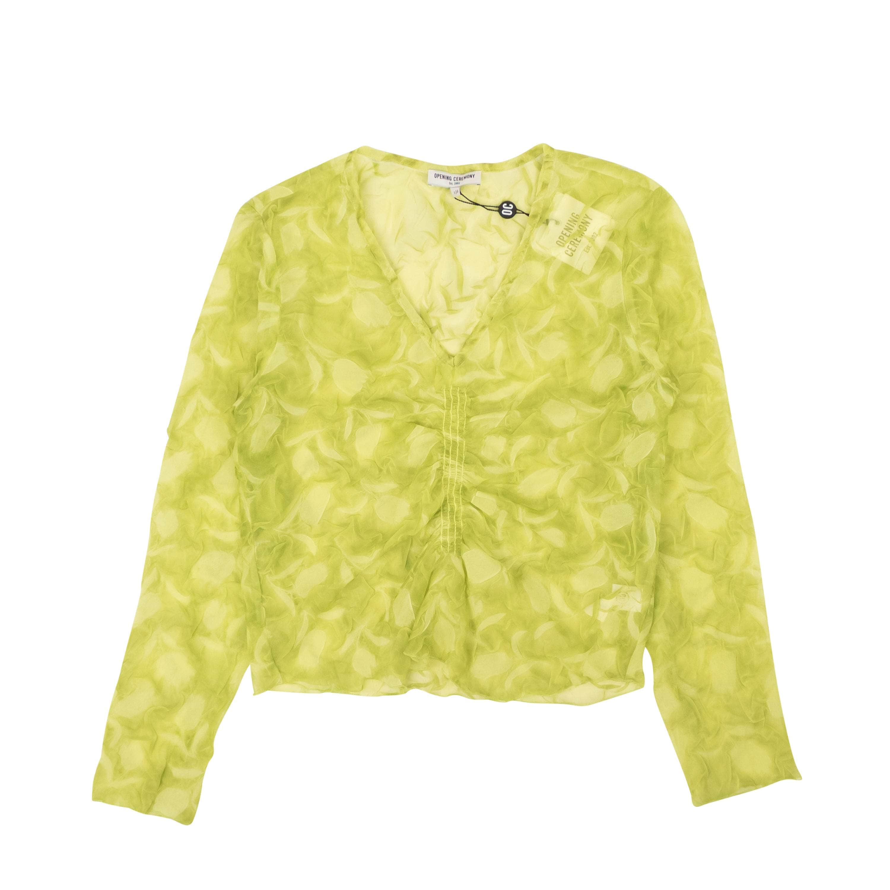 Opening Ceremony 95-OCY-1222/L NWT OPENING CEREMONY Pale Acid Yellow Crinkle Long Sleeve Top Size L $250 95-OCY-1222/L