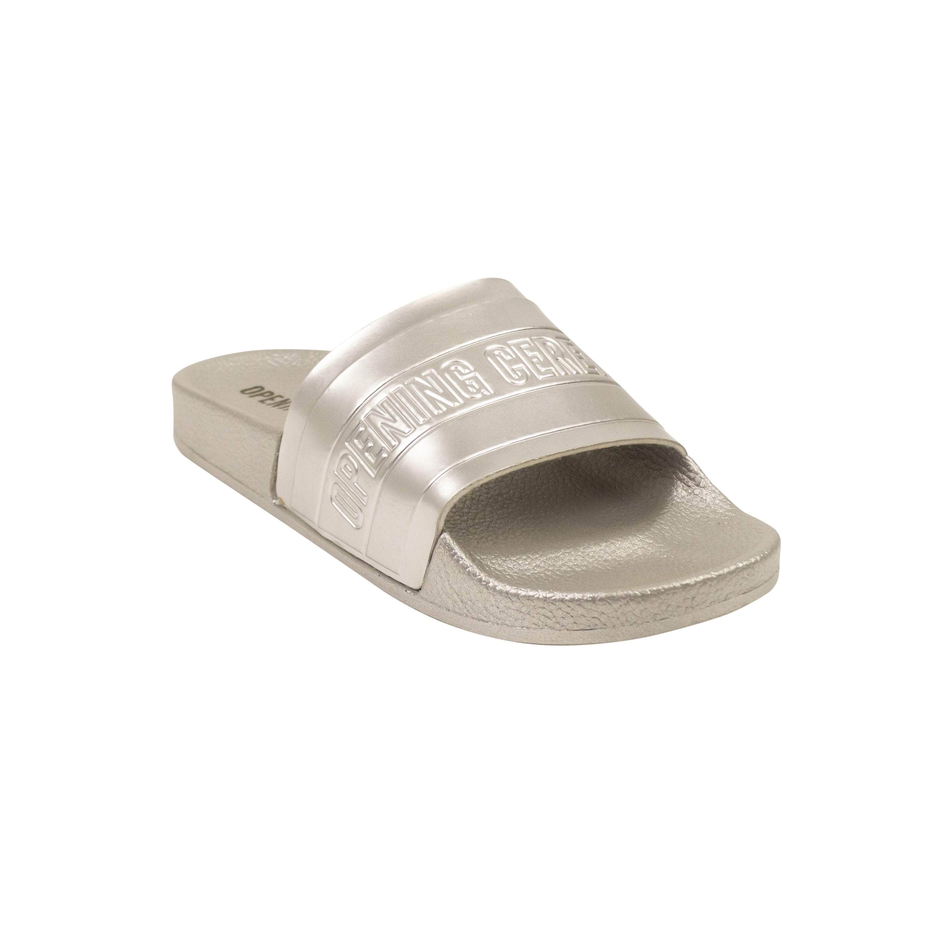 Opening Ceremony channelenable-all, chicmi, couponcollection, gender-mens, main-shoes, mens-shoes, mens-slides-slippers, opening-ceremony, size-35, under-250 Silver Rubber ACE Logo Slides