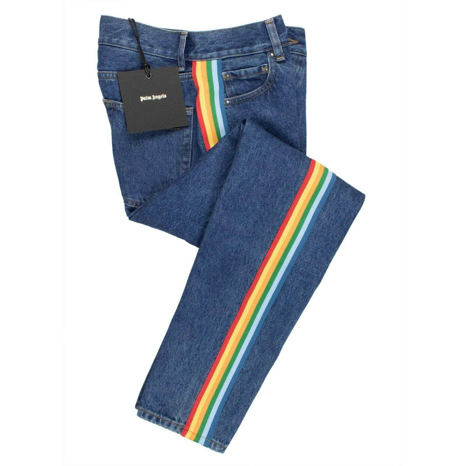 Palm Angels 65LE-1124/26 NWT PALM ANGELS Blue Denim Rainbow Medium Wash Jeans Size 26 $650 65LE-1124/26