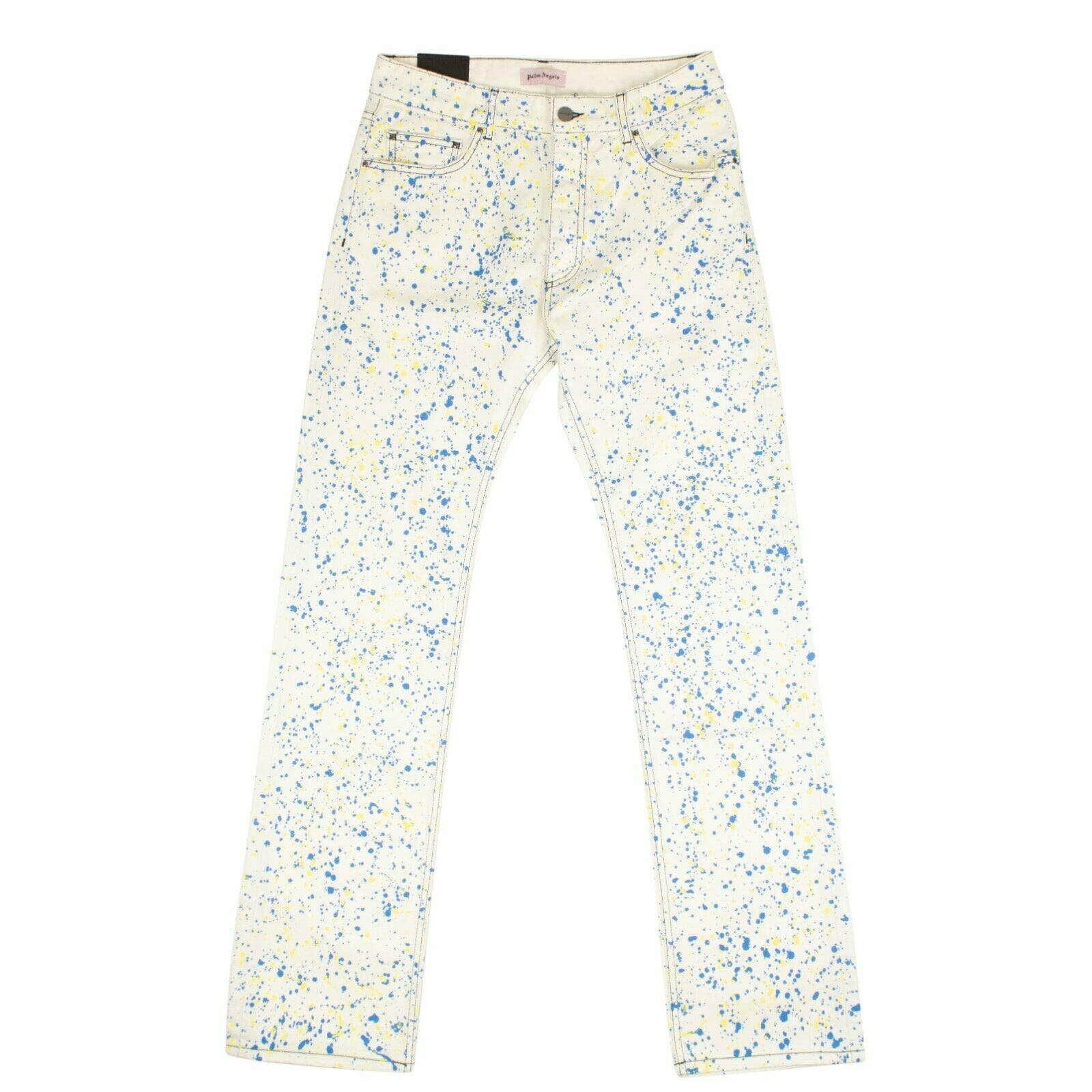 Palm Angels 74NGG-PA-1063/29 NWT PALM ANGELS White Blue/Yellow Splatter Jeans Size 29 $545 74NGG-PA-1063/29