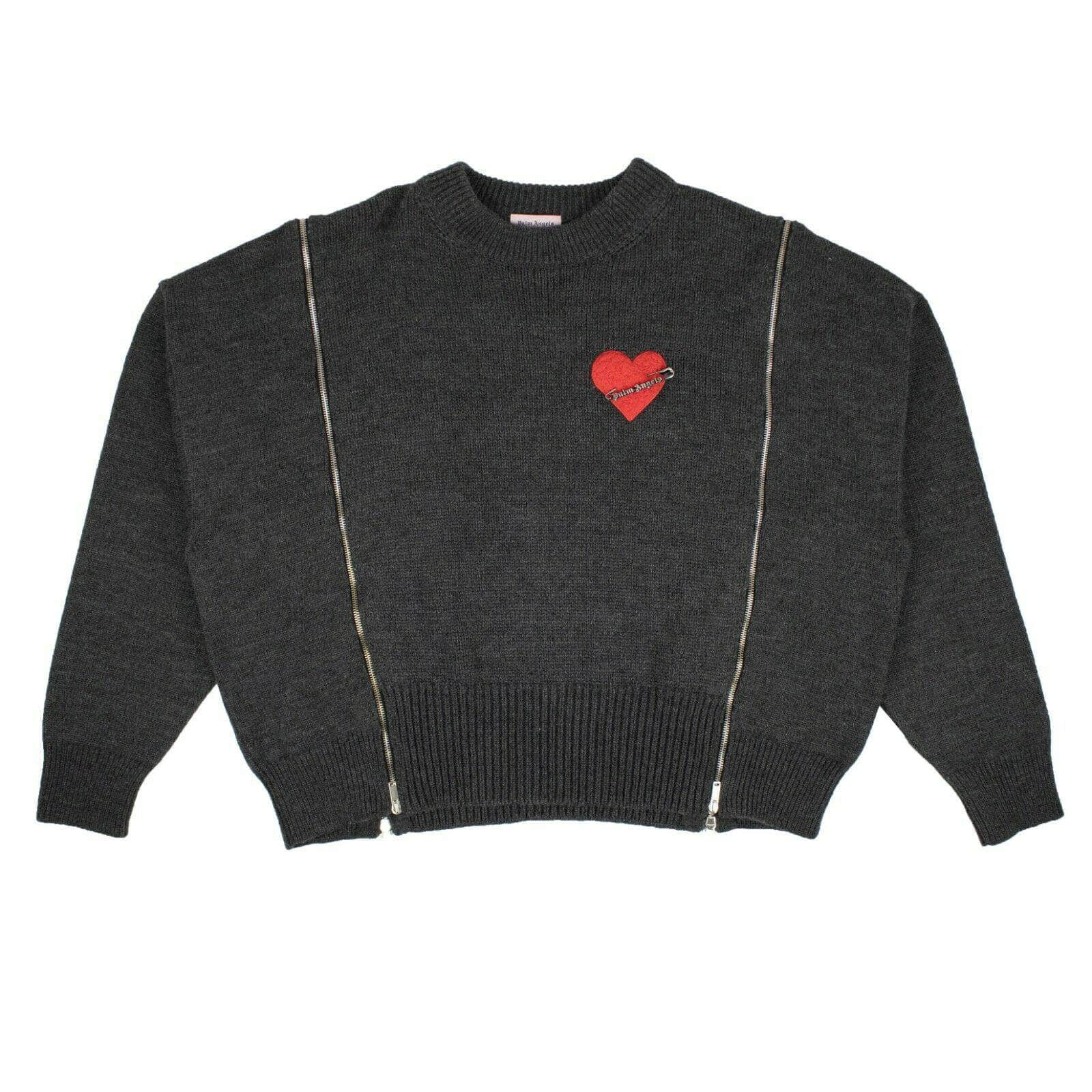 Palm Angels 82NGG-PA-1284/M NWT PALM ANGELS Grey Wool 'Pin My Heart' Zip Detail Sweatshirt Size M $1295 82NGG-PA-1284/M