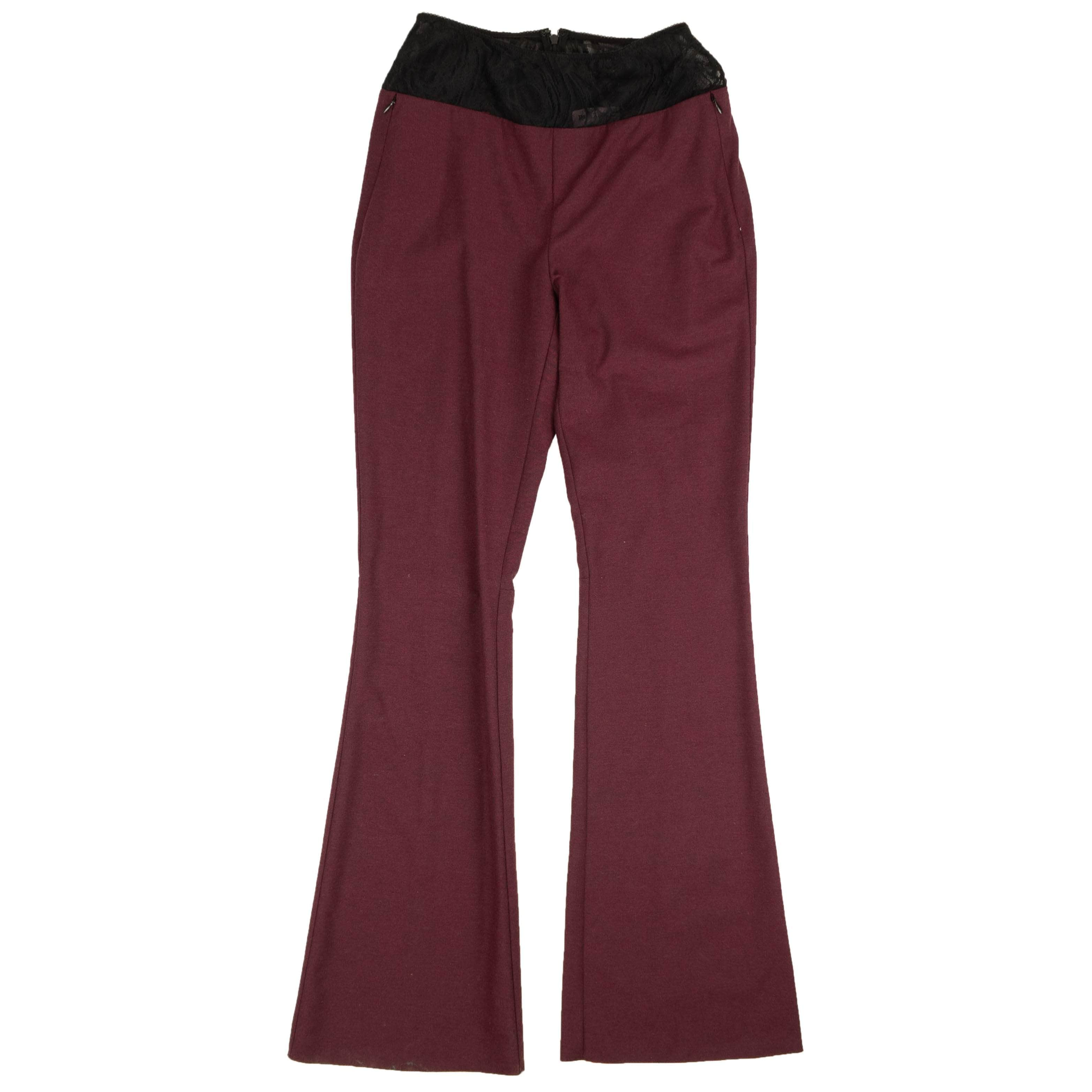 Palm Angels 82NGG-PA-1393/40 NEW PALM ANGELS Burgundy & Black Lace Flare Pants Size 4/40 $945 82NGG-PA-1393/40