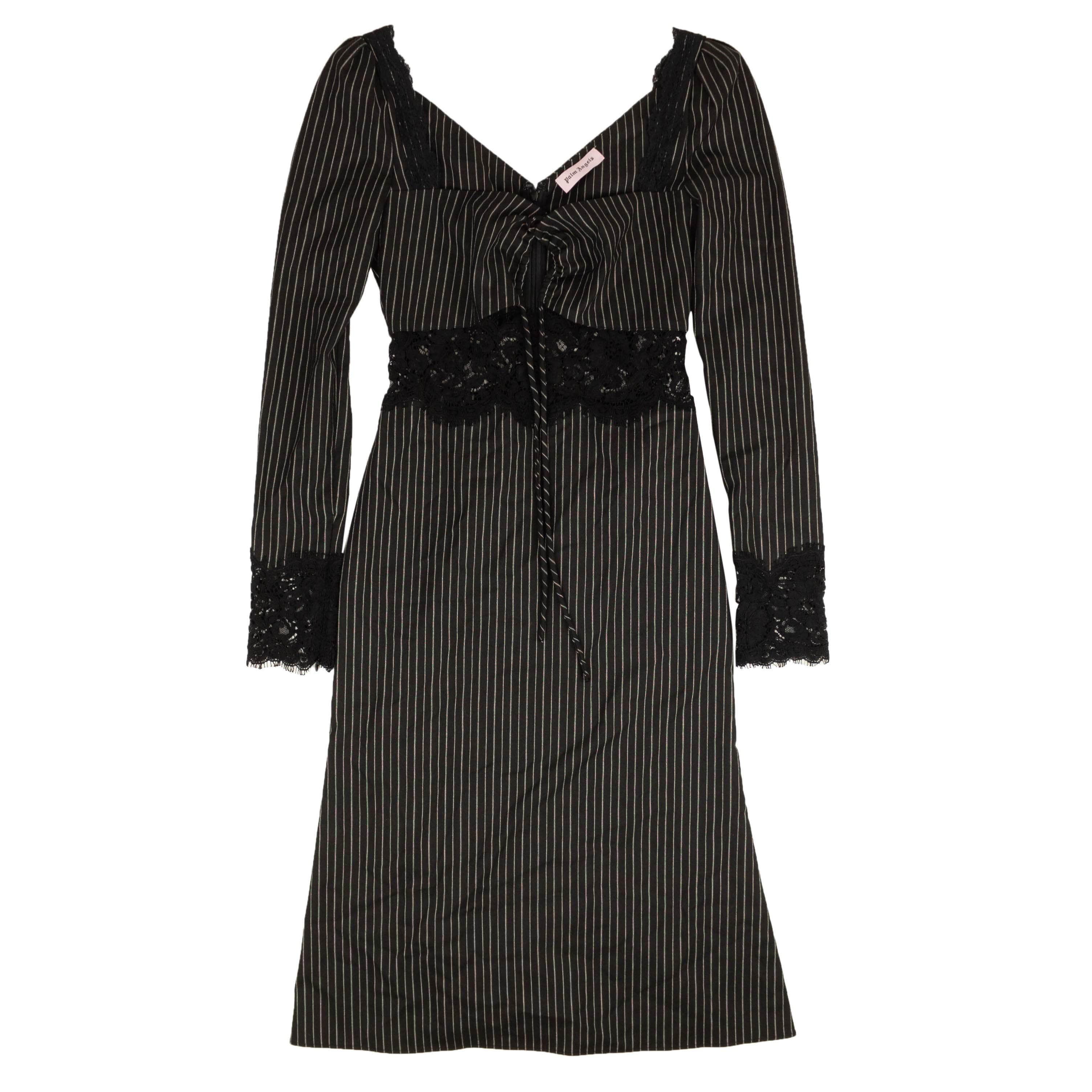 Palm Angels 82NGG-PA-1415/40 NEW PALM ANGELS Black Pinstripe Lace Dress Size 4/40 $1225 82NGG-PA-1415/40