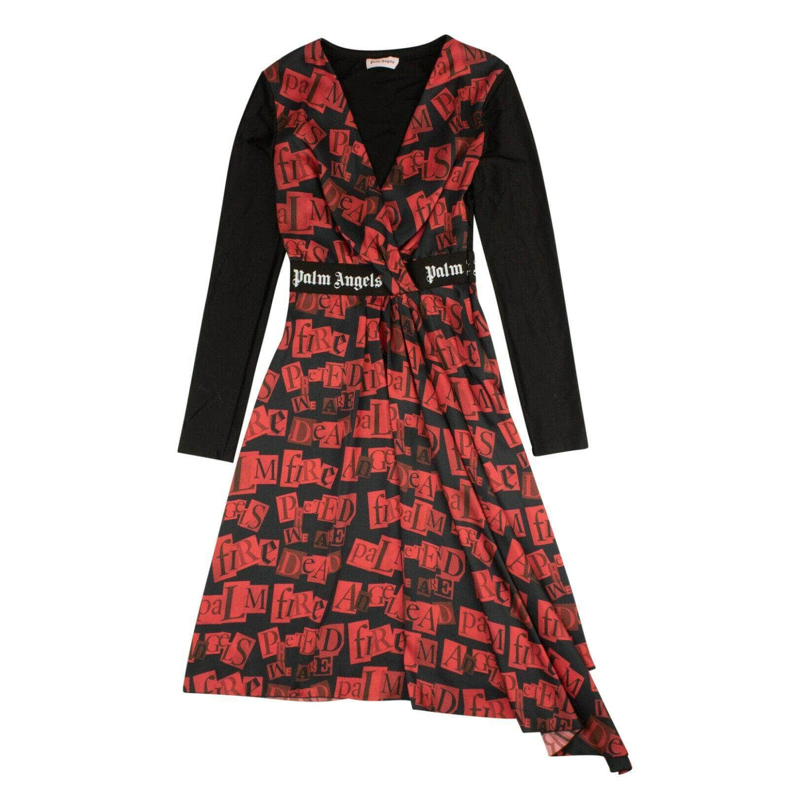 Palm Angels 82NGG-PA-1416/40 NEW PALM ANGELS Red Ransom Print Red Midi Dress Size 40 $1085 82NGG-PA-1416/40