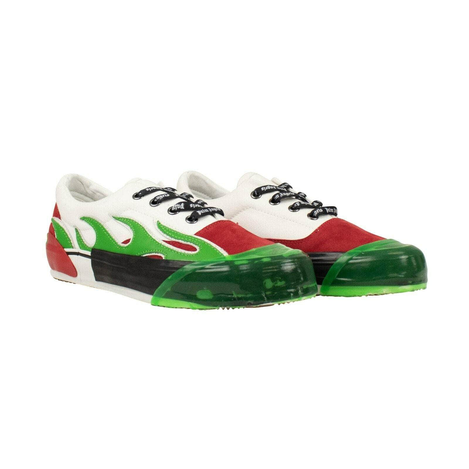 Palm Angels 82NGG-PA-2049/41 NIB PALM ANGELS White Red/Green Flame Low Top Sneaker Shoes Size 8/41 $405 82NGG-PA-2049/41