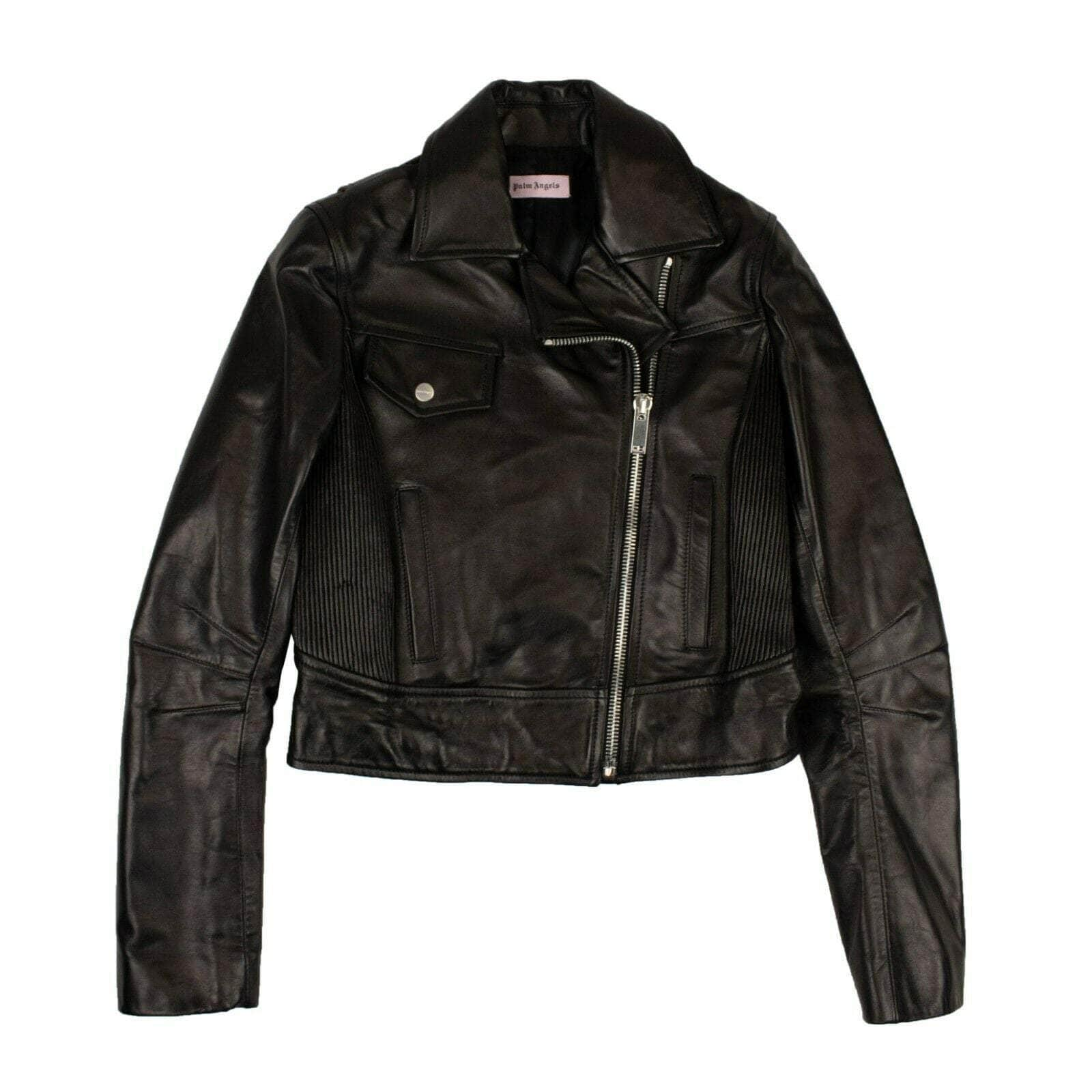 Palm Angels 82NGG-PA-33/40 NWT PALM ANGELS Black Leather Biker Jacket Size 40 $2085 82NGG-PA-33/40