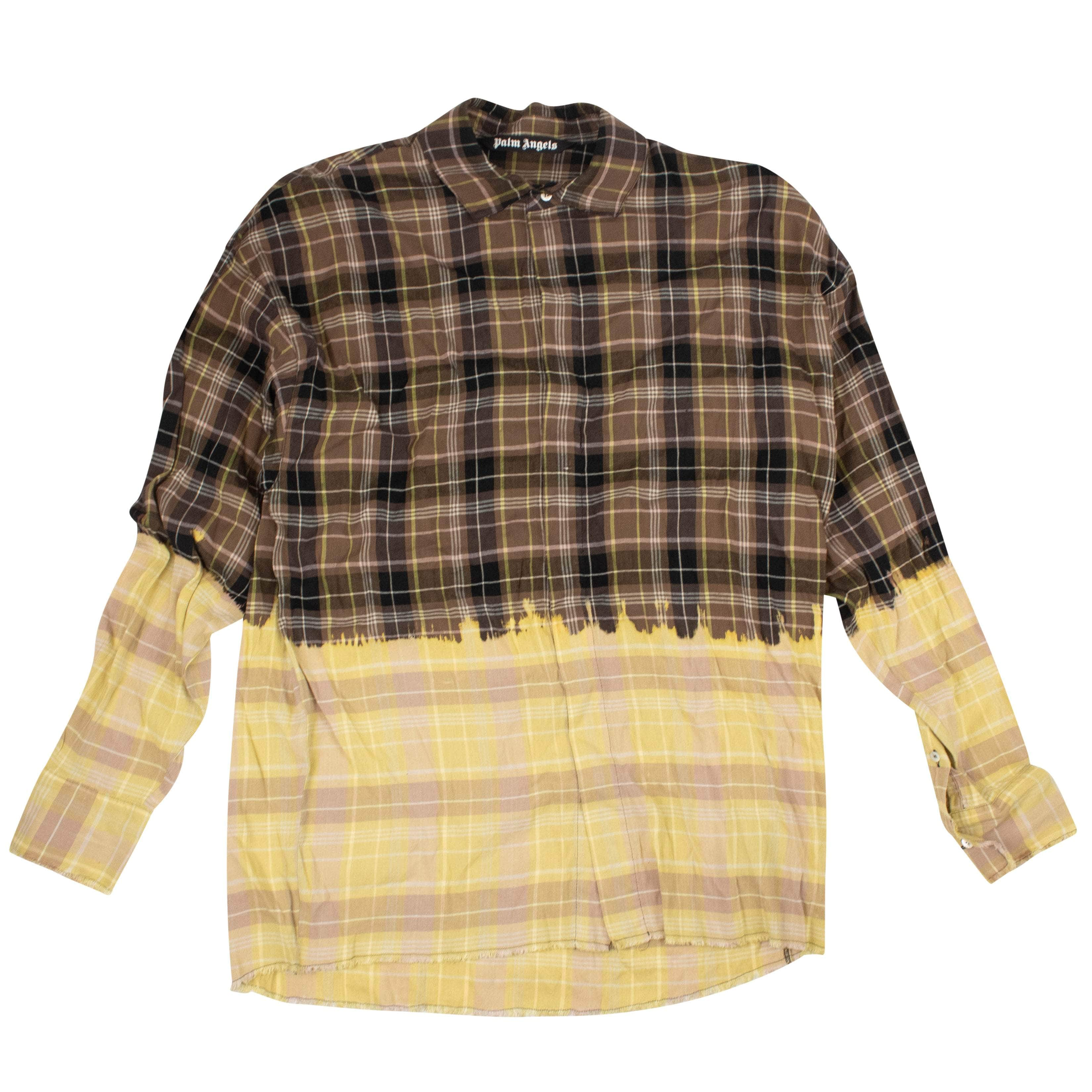 Palm Angels 95-PLM-1001/42 NWT PALM ANGELS Brown Bleached Check Button Up Shirt Size 42 $870 95-PLM-1001/42