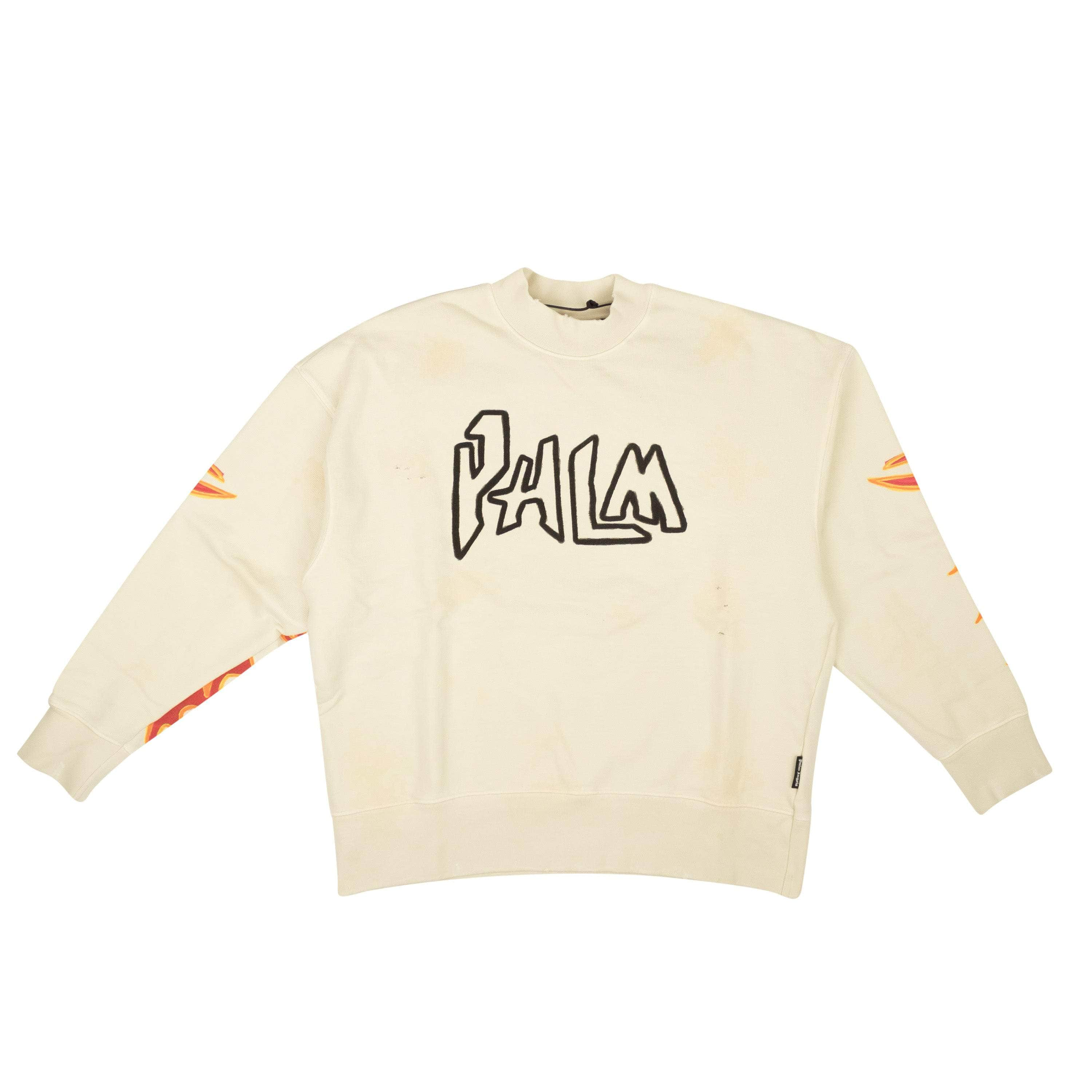 Palm Angels PLM-XHDS-0023/L NWT PALM ANGELS White Graphic Graffiti Flames Crewneck Sweater Size L $1080 PLM-XHDS-0023/L