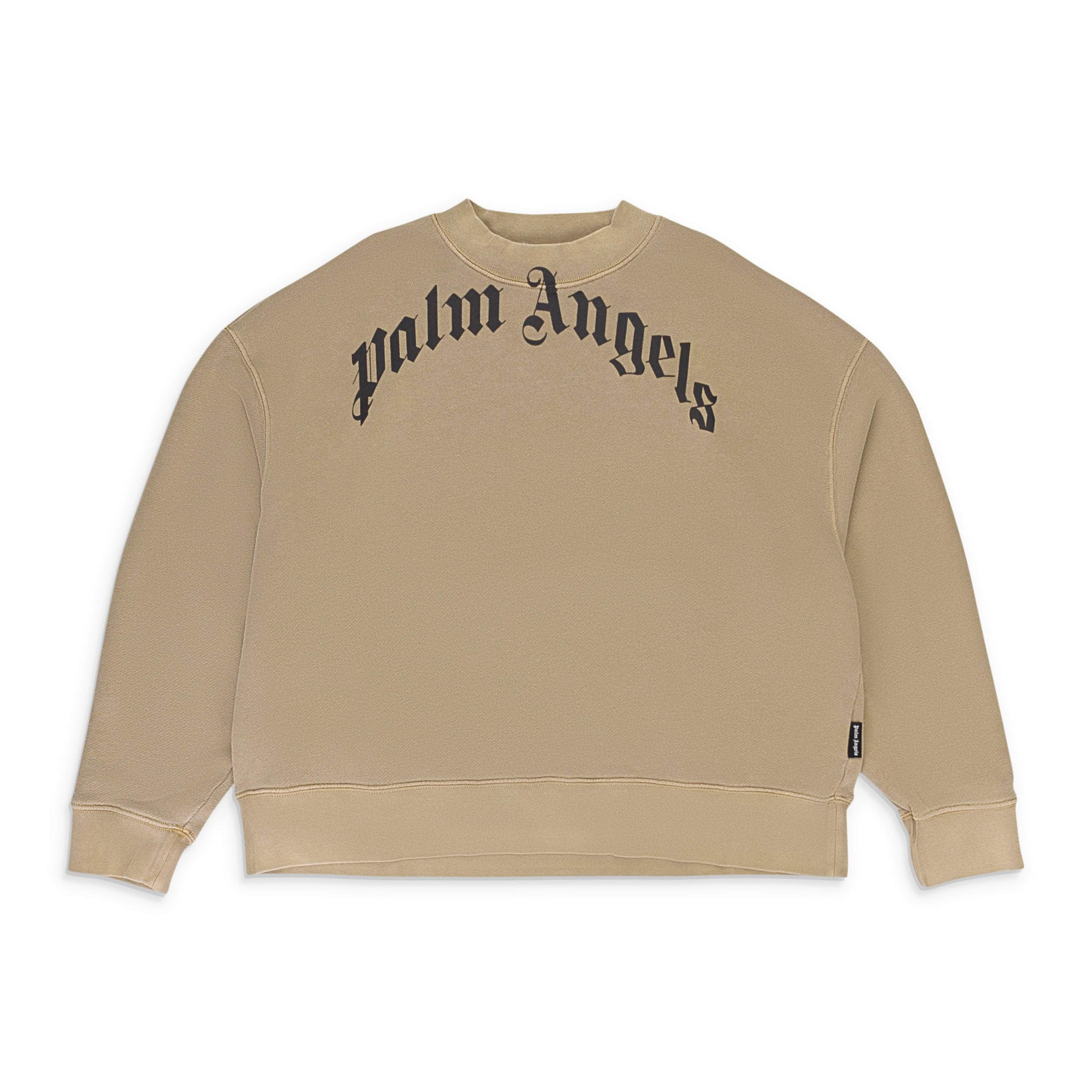 Palm Angels PLM-XHDS-0035/L NWT Palm Angels Beige Black Curved Logo Crewneck Size L $685 PLM-XHDS-0035/L