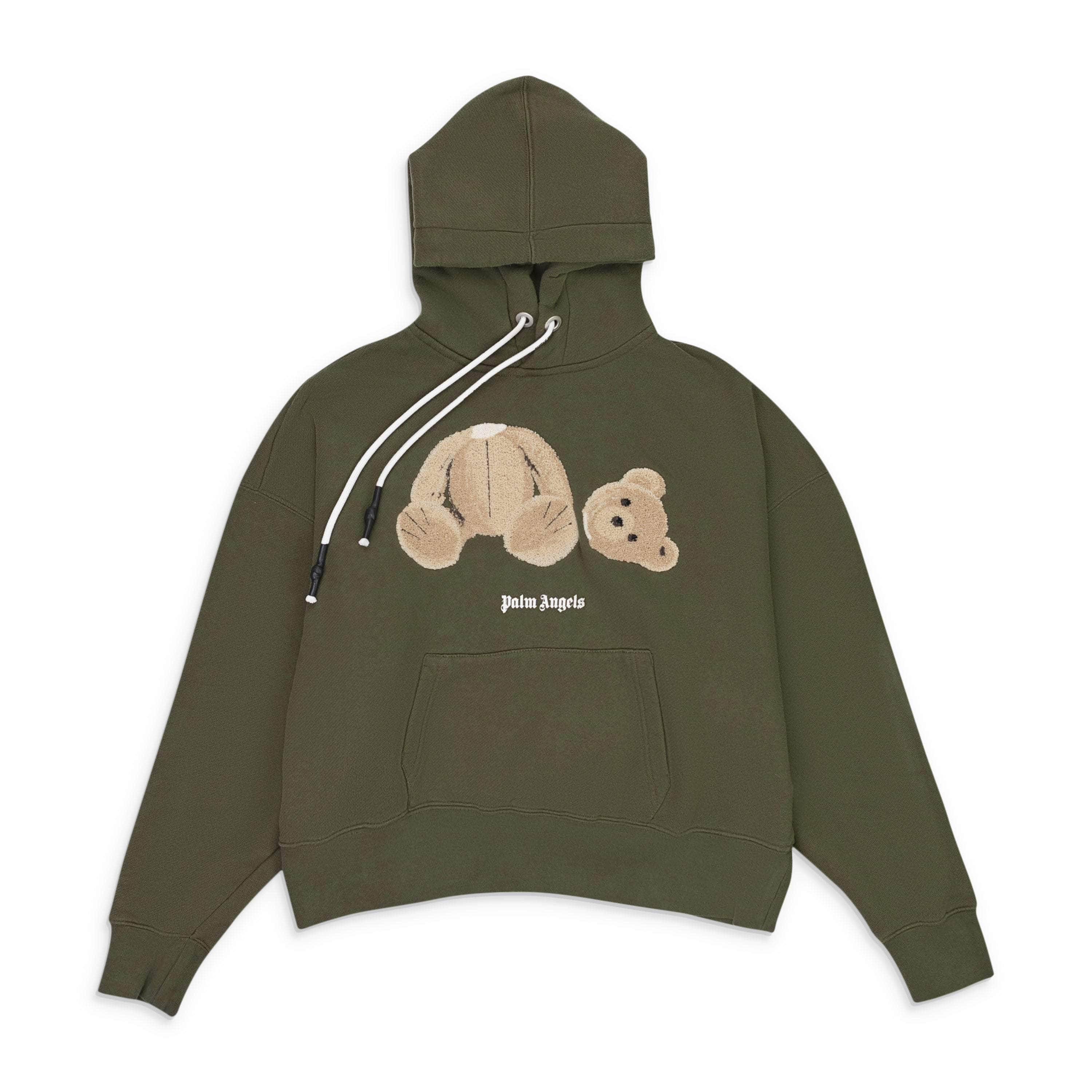 Palm Angels PLM-XHDS-0051/S NWT PALM ANGELS SPRAY BEAR MILITARY BROWN HOODIE SIZE S $830 PLM-XHDS-0051/S