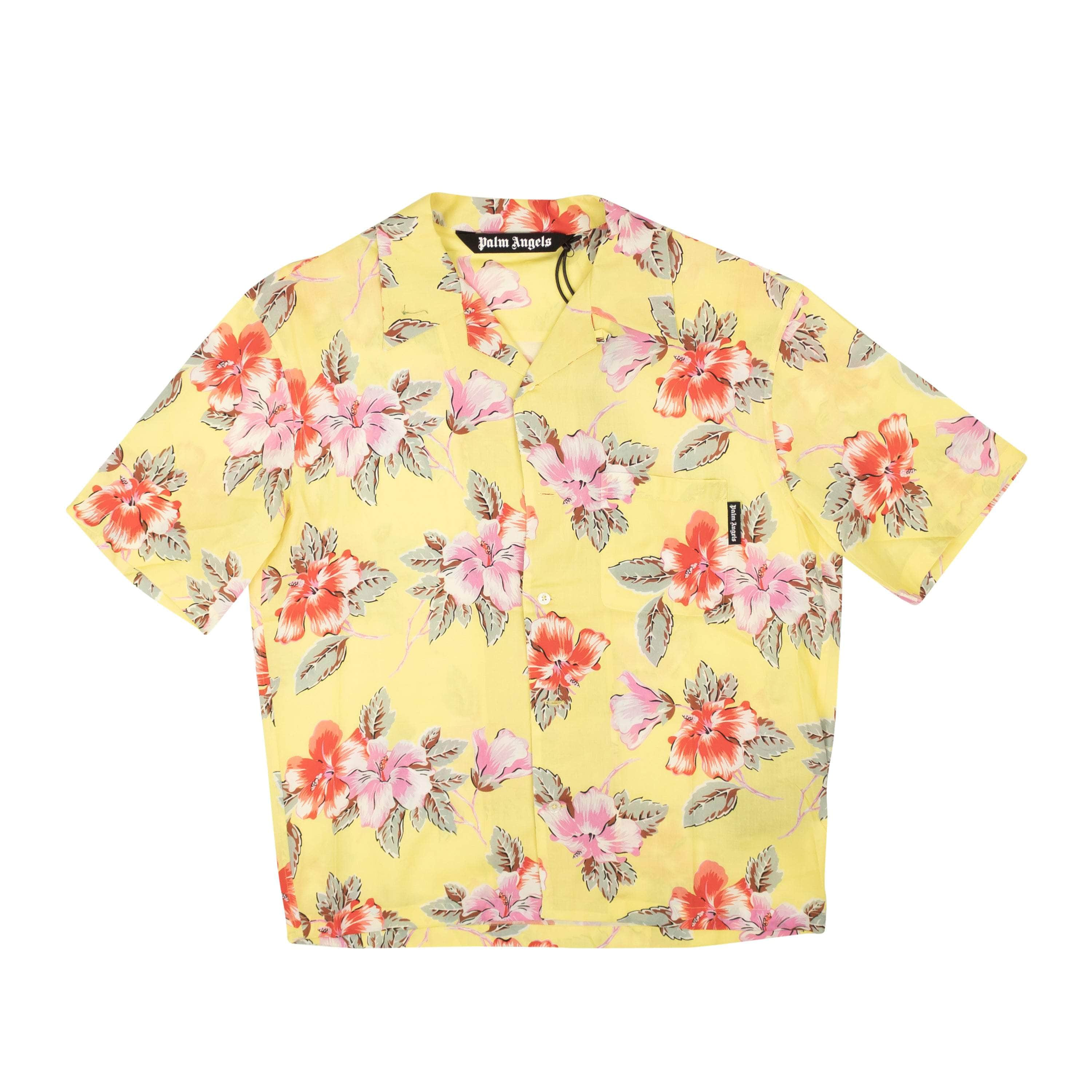 Palm Angels PLM-XTPS-0001/46 NWT PALM ANGELS Yellow Hibiscus Print Button Down Bowling Shirt Size 46 $710 PLM-XTPS-0001/46