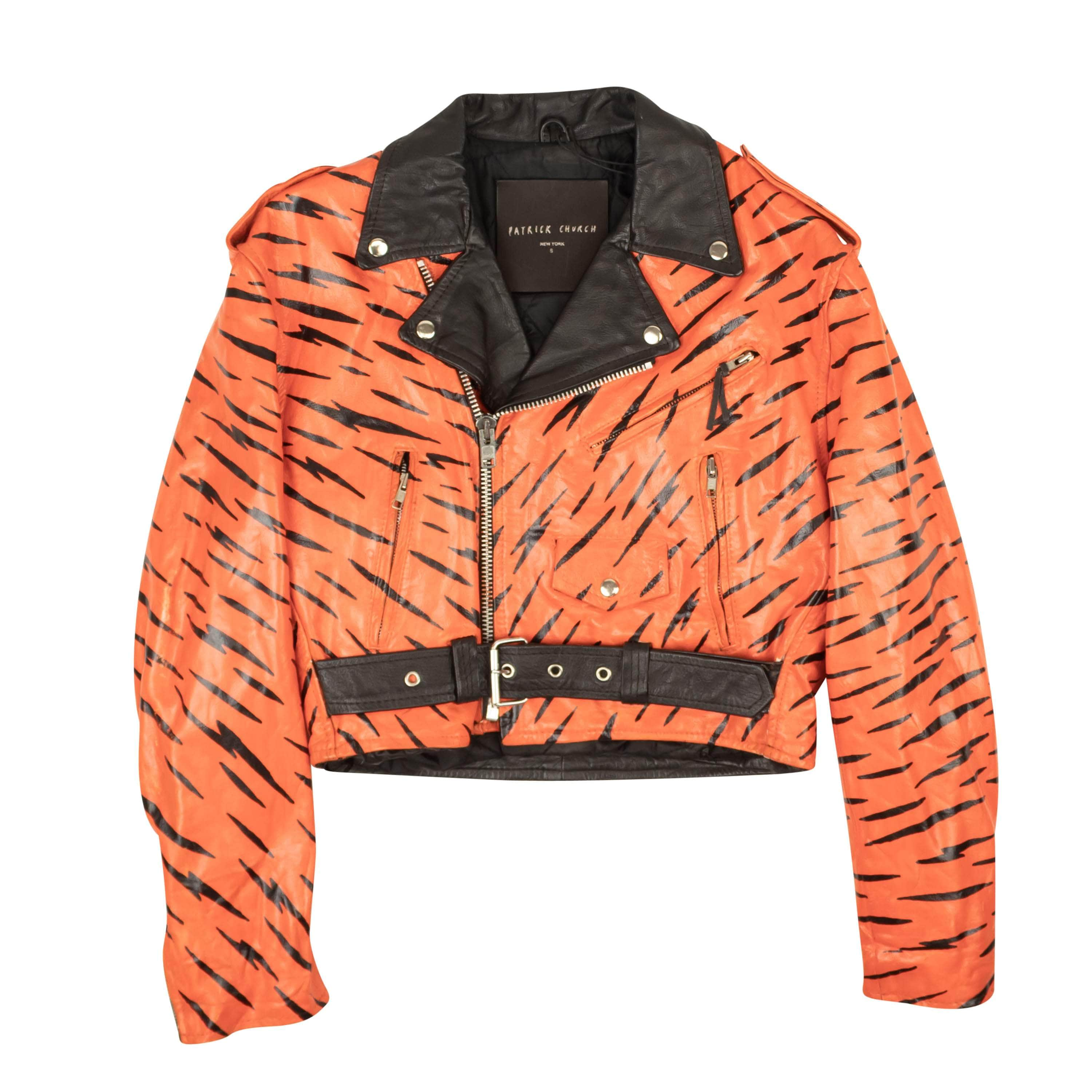 Patrick Church 95-PCH-1003/S NWT PATRICK CHURCH Orange Tiger Hand Painted Leather Jacket Size S $2200 95-PCH-1003/S