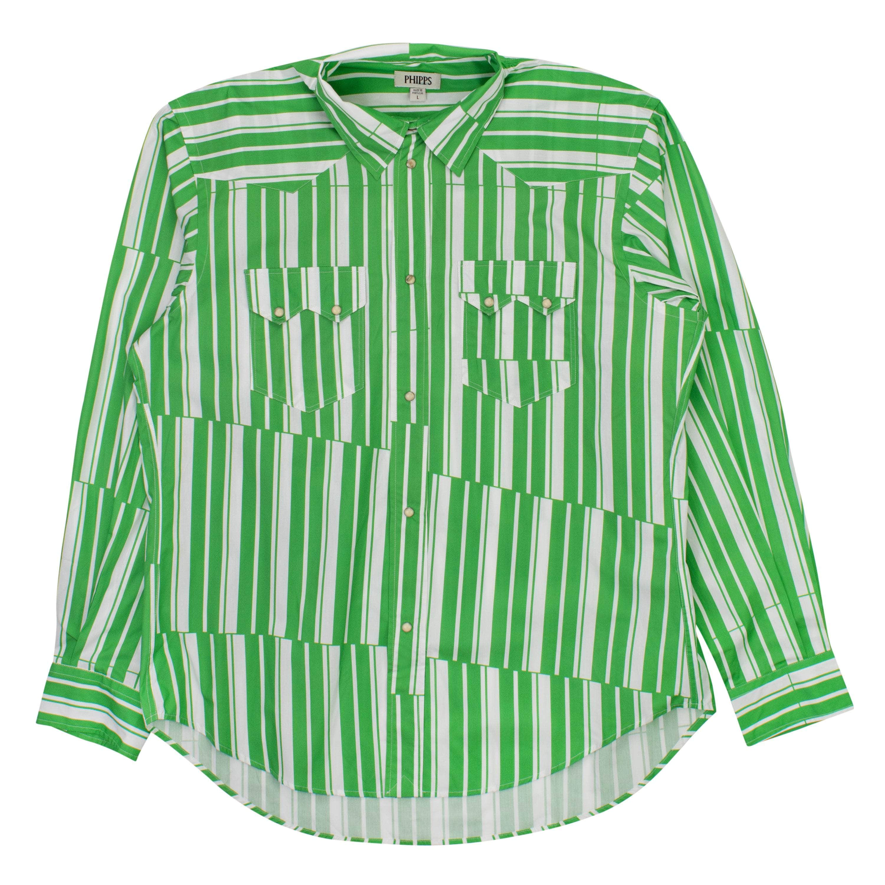 Phipps 95-PPS-1013/L NWT Phipps TECTONIC STRIPE GREEN L/S ROCKHOUND SHIRT Size L $620 95-PPS-1013/L