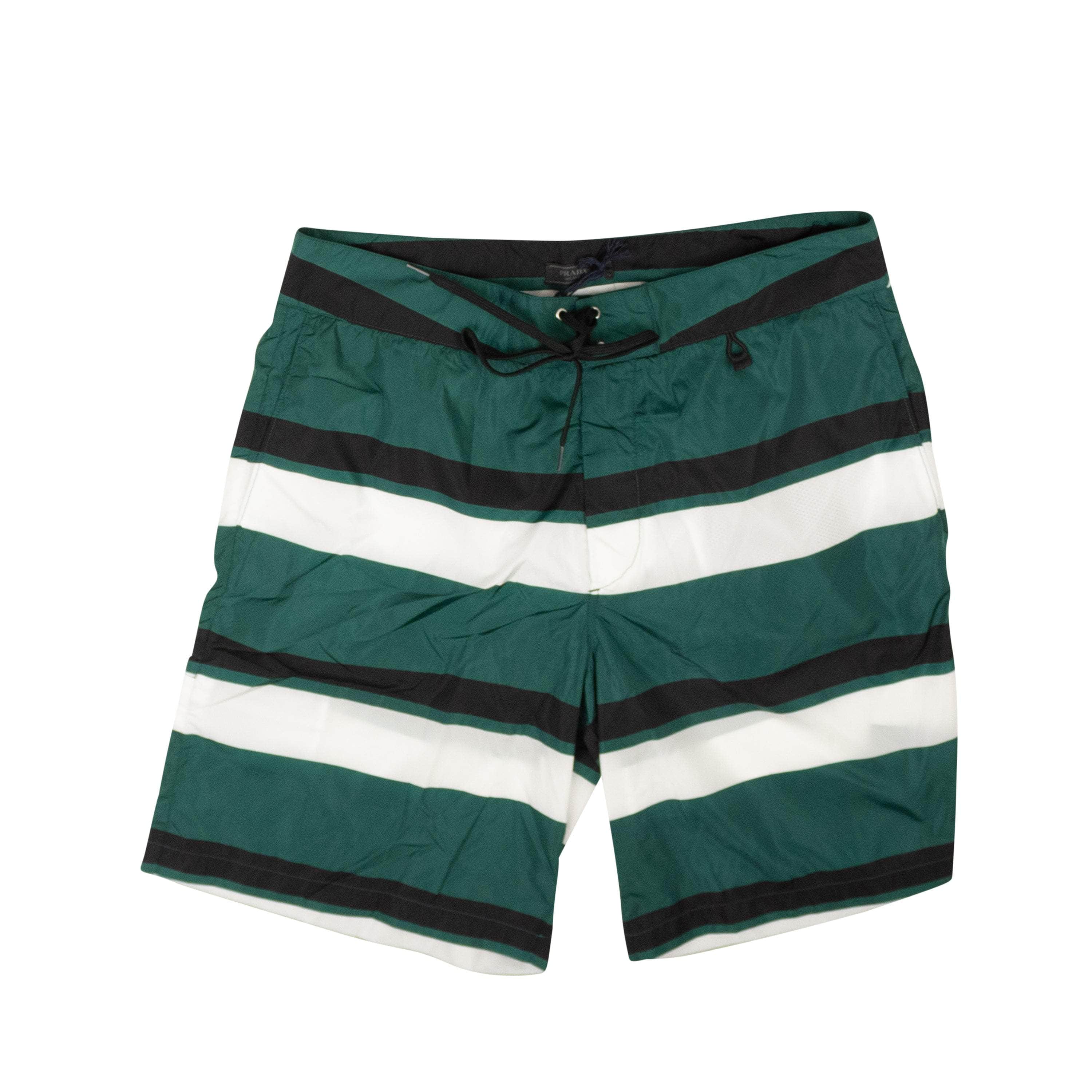 Green Striped Nylon Swim Shorts