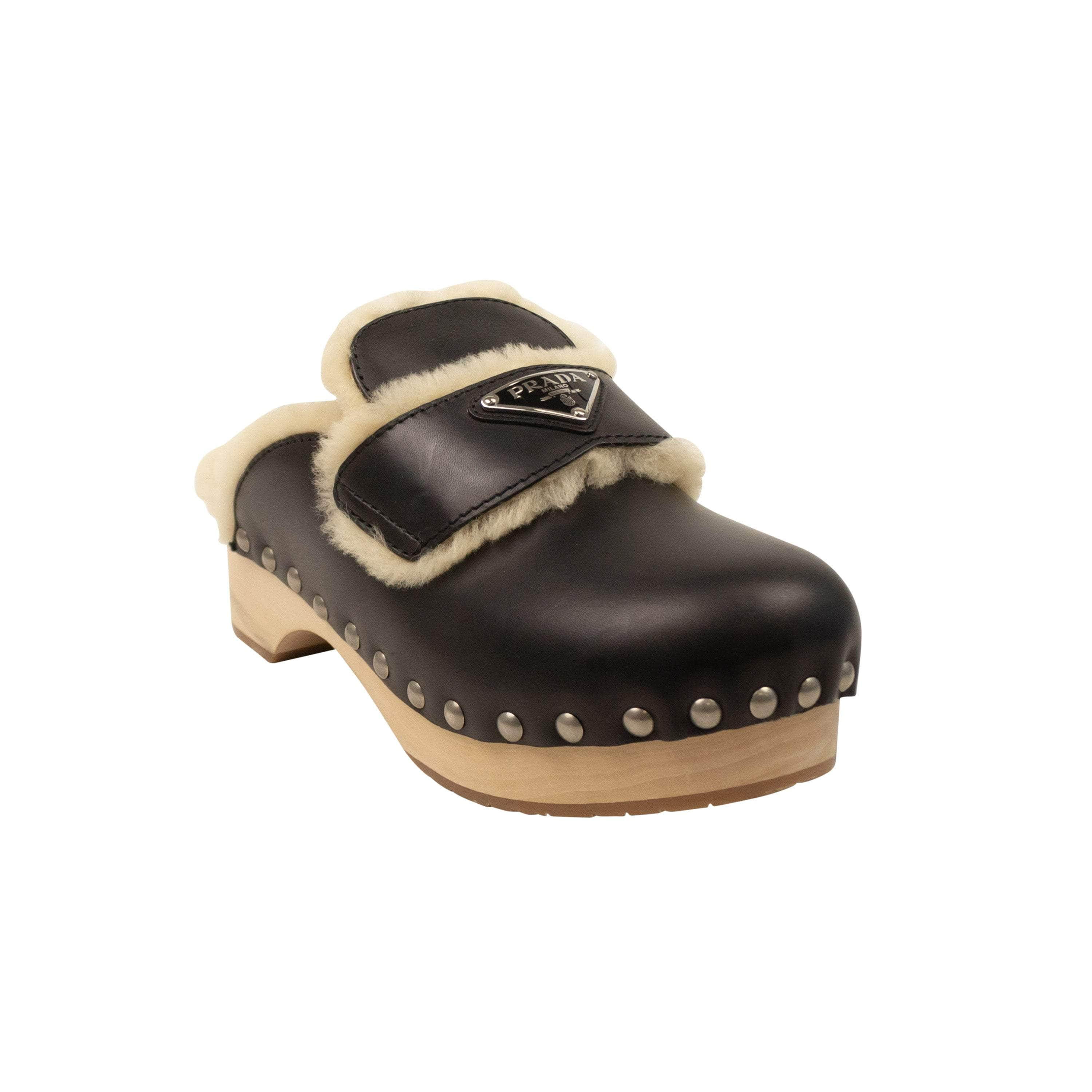 Prada PRD-XFTW-0006/38 NIB PRADA Black Shearling Line Leather Clogs Size 38 $1150 PRD-XFTW-0006/38