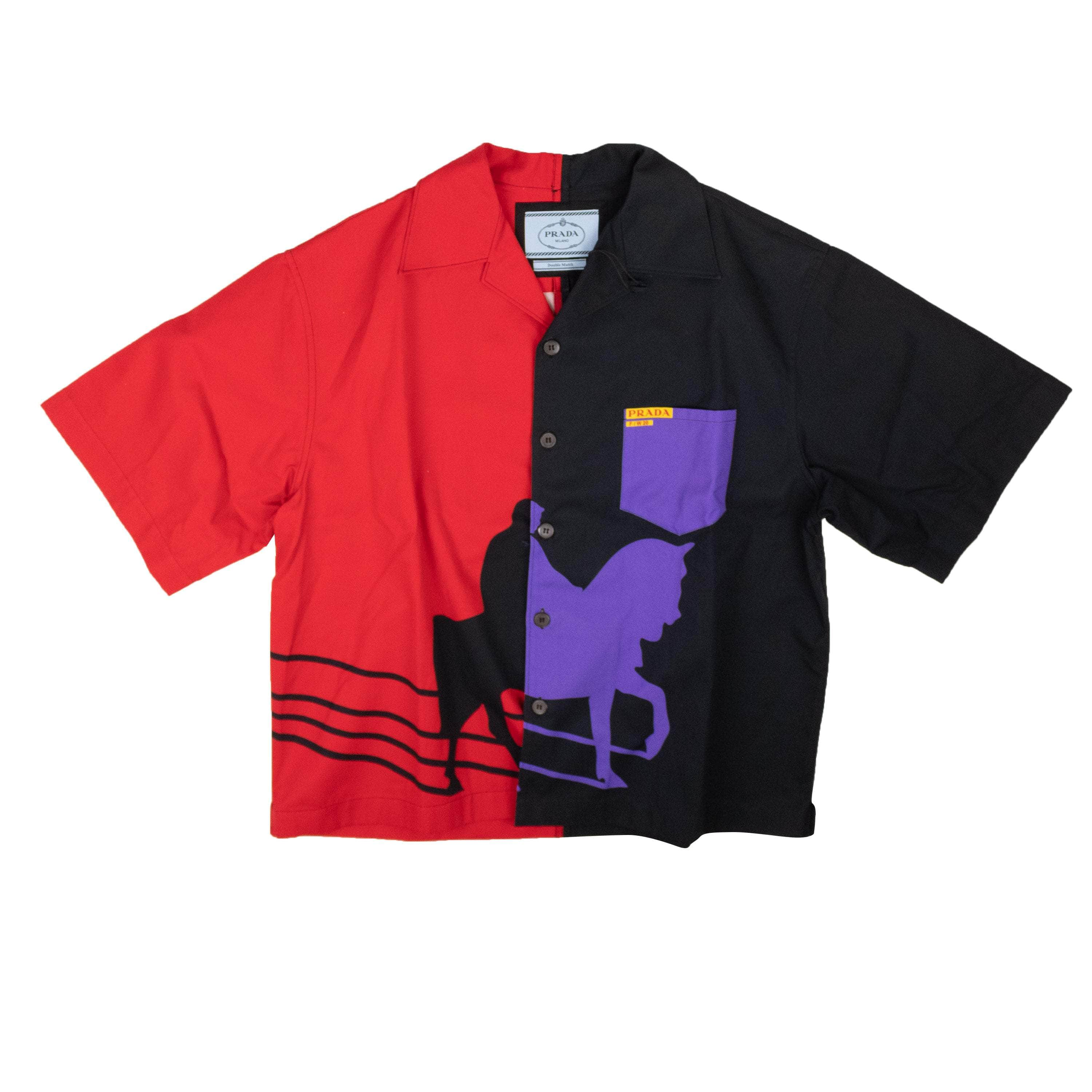 Prada PRD-XTPS-0011/L NWT PRADA Black Red & Purple Horse Double Match Shirt Size L $1720 PRD-XTPS-0011/L