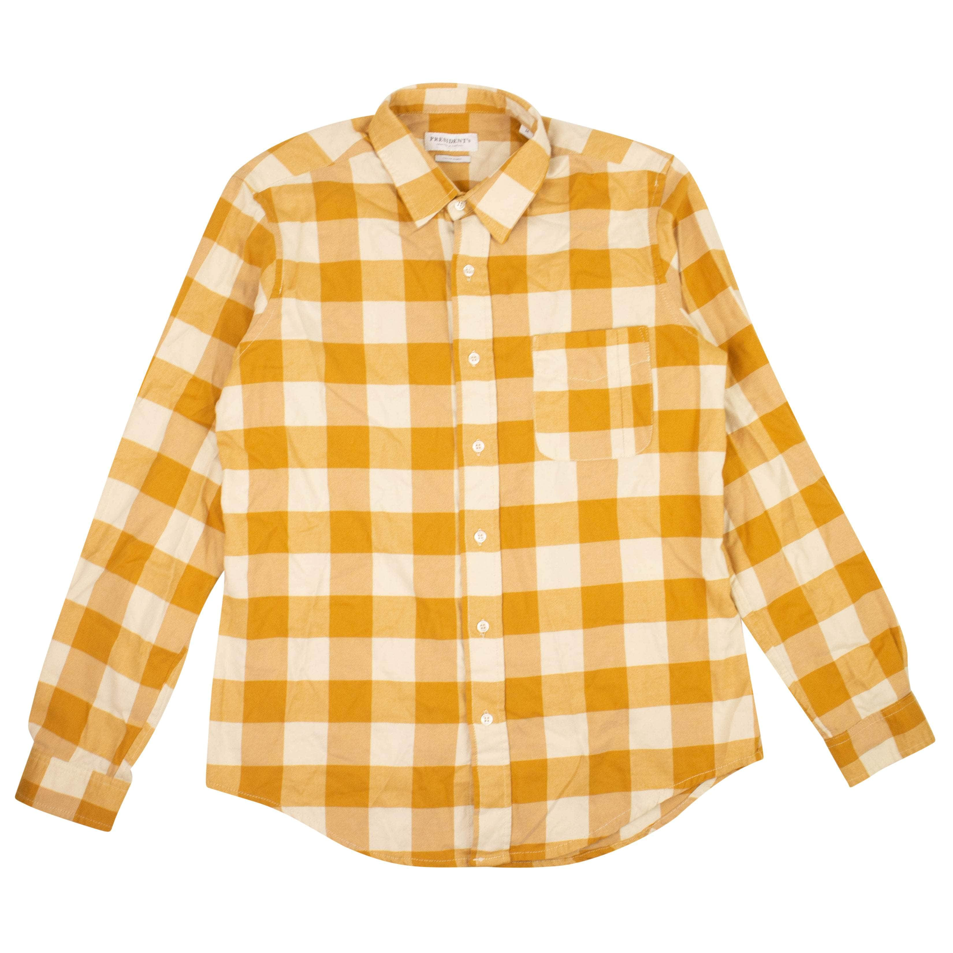 President's 95-PNT-1004/L NWT PRESIDENT'S Yellow Curry Chatham Soft Check Flannel Shirt Size L $312 95-PNT-1004/L