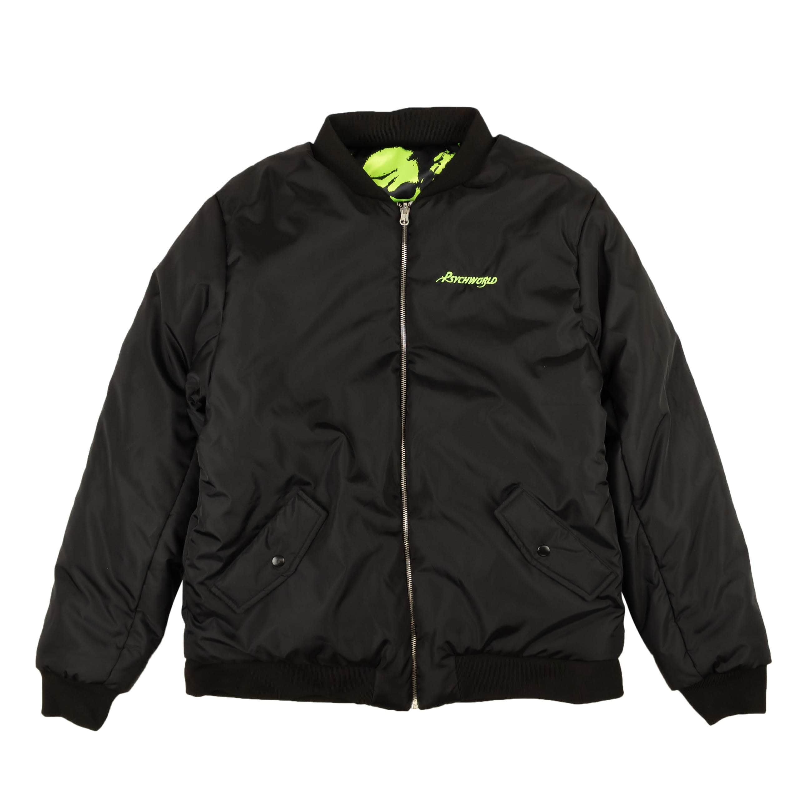 Psychworld 95-PSY-0001/M NEW PSYCHWORLD Black & Green Reversible Skull Bomber Jacket Size M $300 95-PSY-0001/M