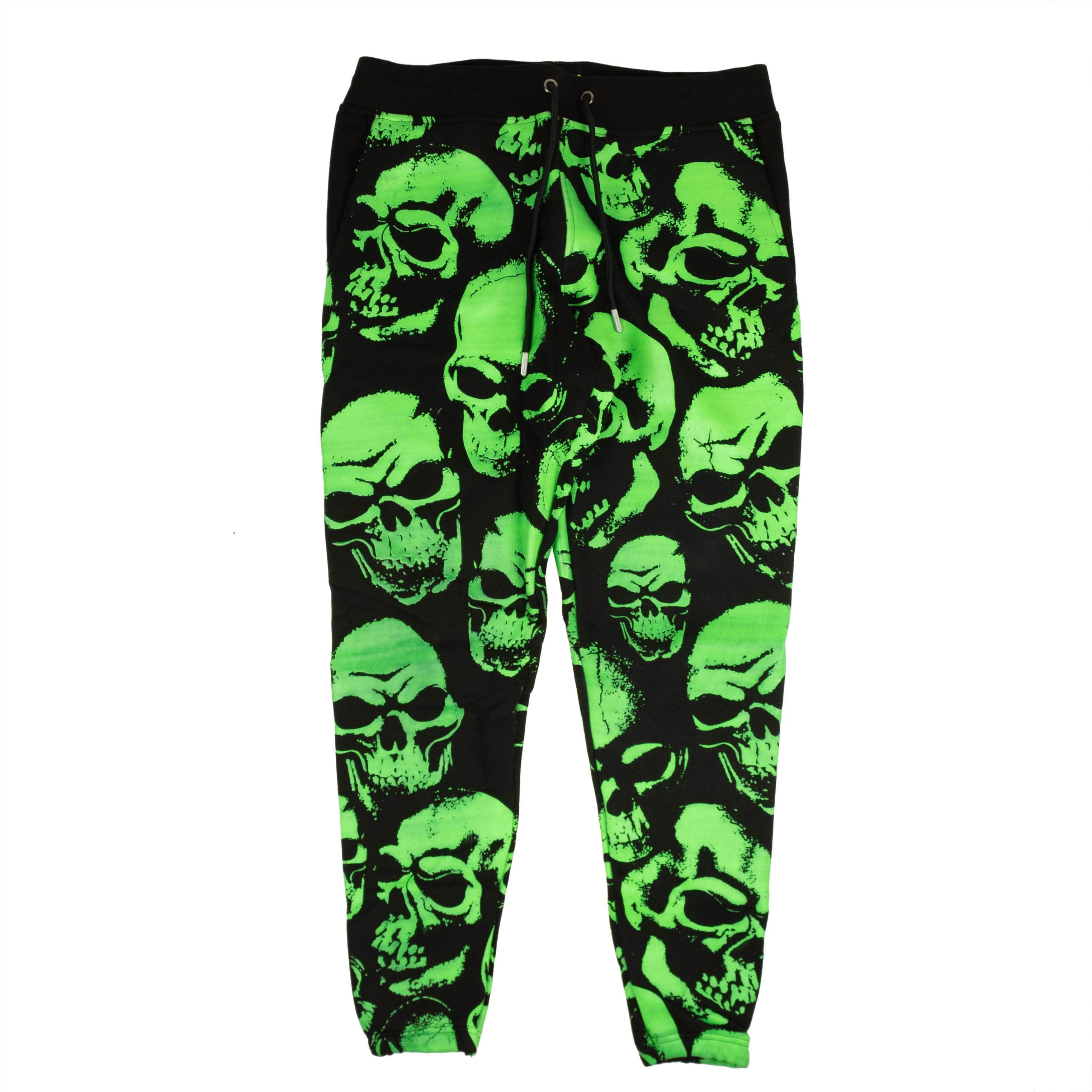 Psychworld 95-PSY-1003/L NEW PSYCHWORLD Black & Green Skull Jogger Sweatpants Size L 95-PSY-1003/L