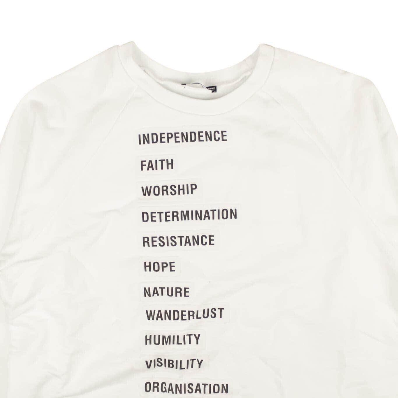 Raf Simons 500-750, channelenable-all, chicmi, couponcollection, gender-mens, main-clothing, mens-shoes, size-l, size-m, size-s, size-xl White Crewneck Black Writing Sweatshirt