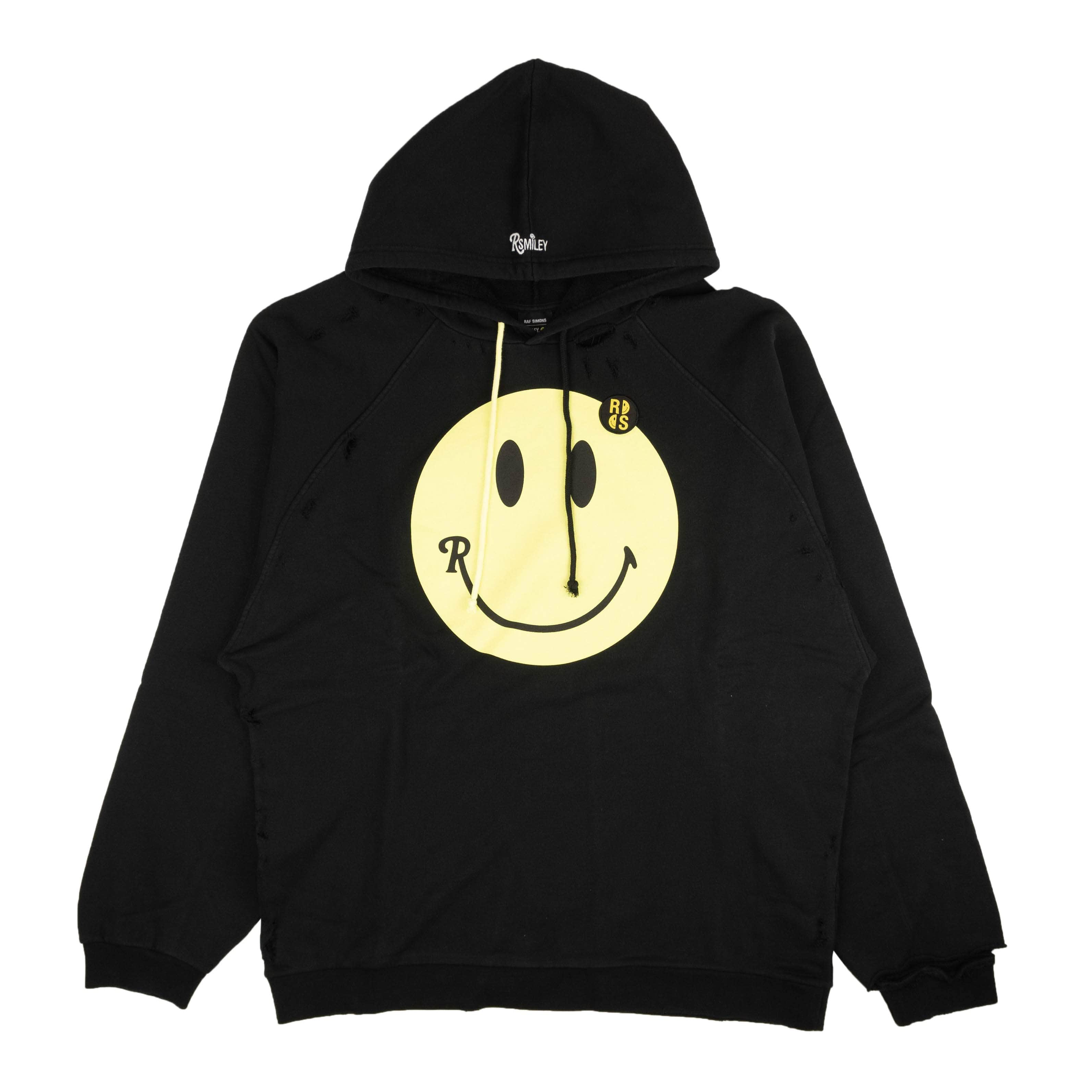 Raf Simons 95-RFS-1004/L NWT RAF SIMONS X Smiley 50 Anniversary Black Oversize Graphic Hoodie Size L 95-RFS-1004/L