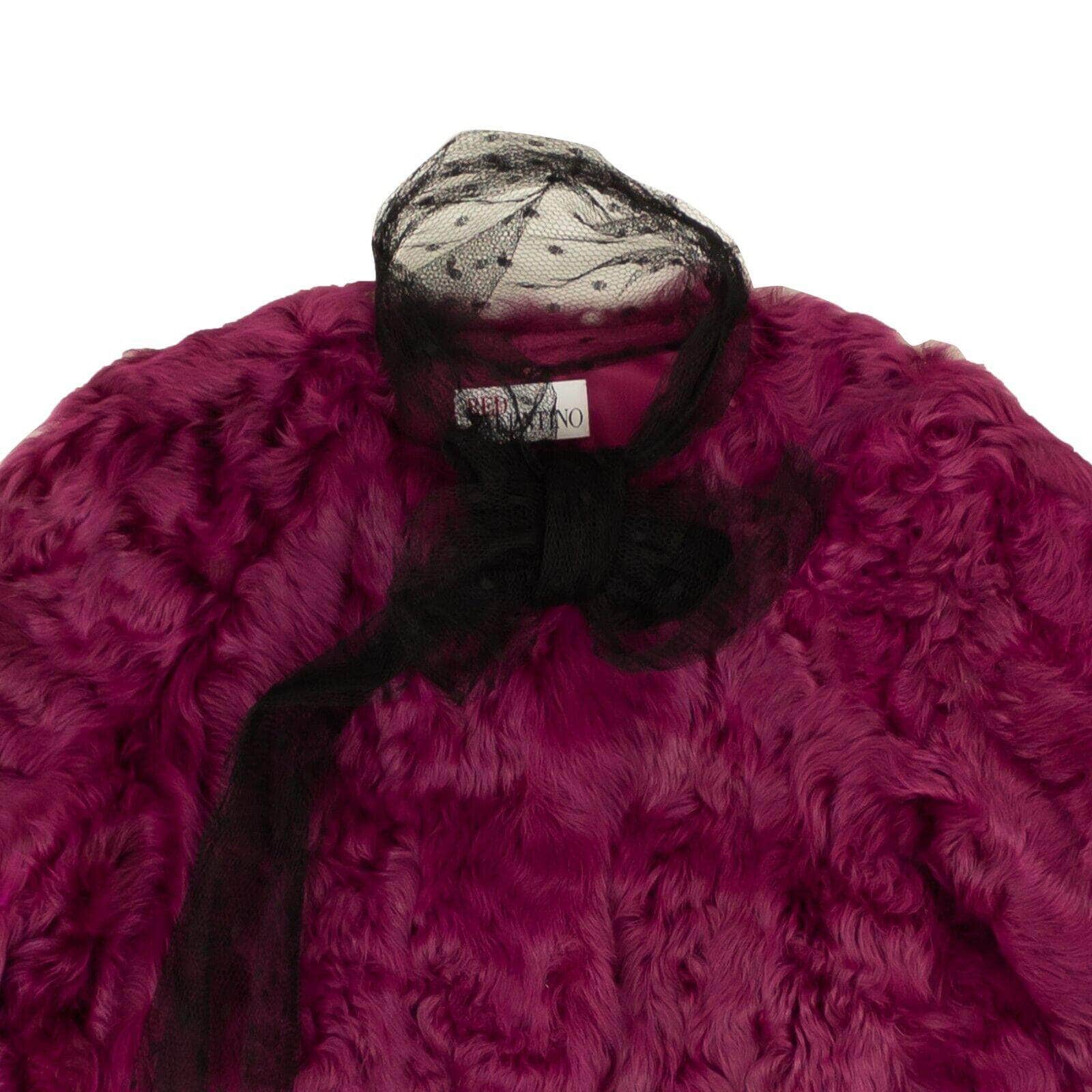 Red Valentino 1000-2000, channelenable-all, chicmi, couponcollection, gender-womens, main-clothing, size-40, womens-fur-coats-jackets 40 Fuchsia Tulle Trimmed Cropped Fur Jacket RDV-XOTW-0001/40 RDV-XOTW-0001/40