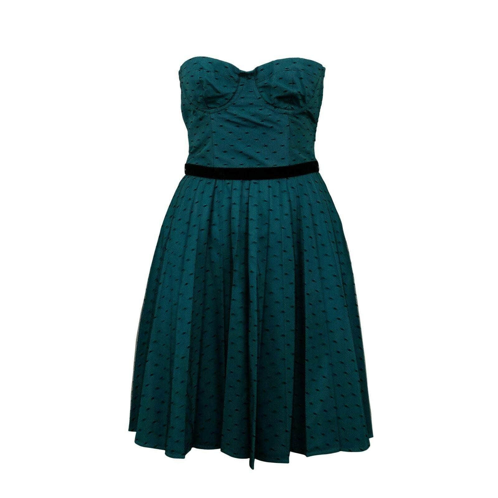 RED VALENTINO 500-750, size-40 40 Teal Polyamide Lace Overly Pleated Midi Dress 67V-717/40 67V-717/40