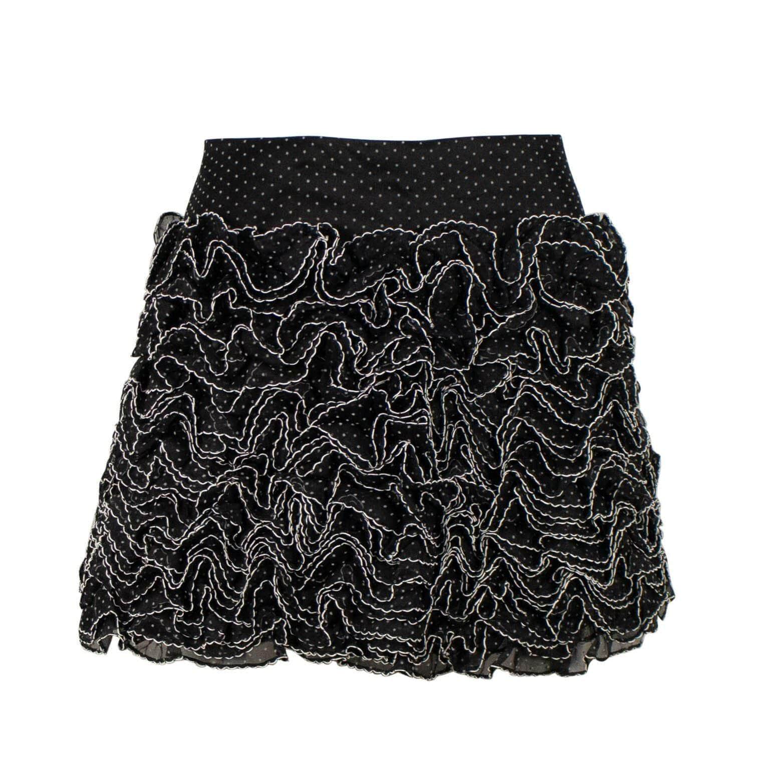 RED VALENTINO 750-1000, size-40 40 Black With Ivory Ruffle Print Flare Mini Skirt 67V-429/40 67V-429/40