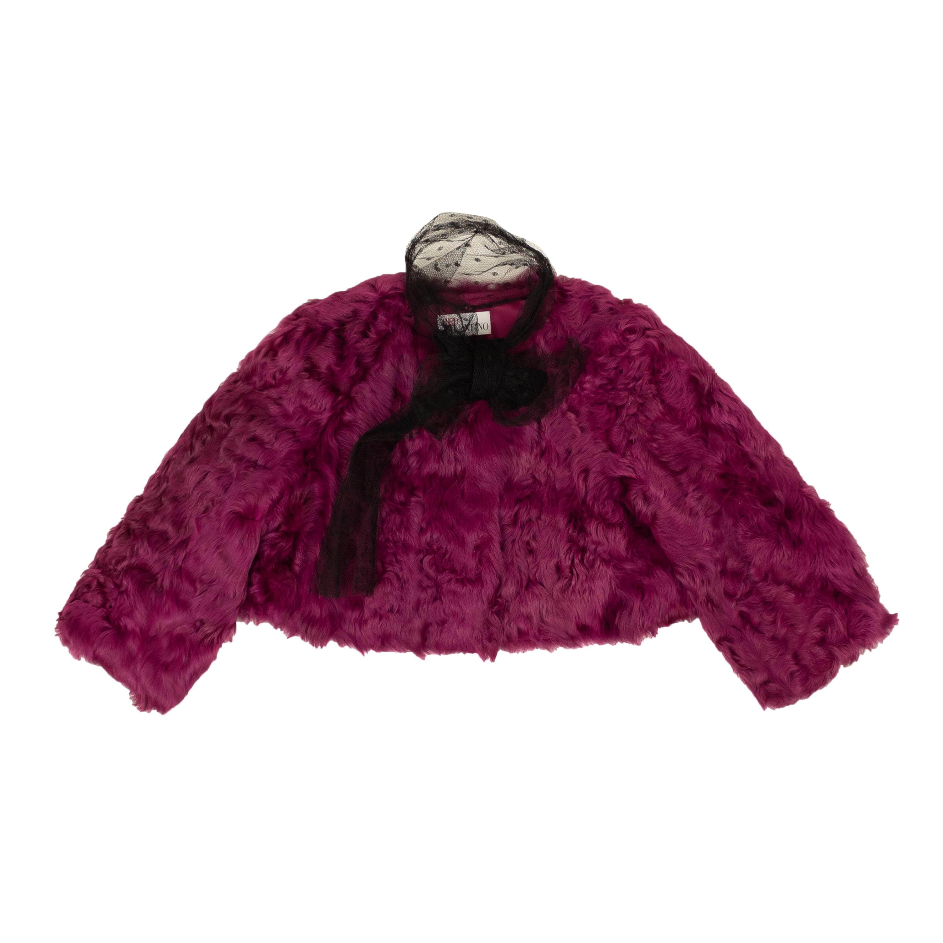 Red Valentino RDV-XOTW-0001/40 NWT RED VALENTINO Fuchsia Tulle Trimmed Cropped Fur Jacket Size 40 $2040 RDV-XOTW-0001/40