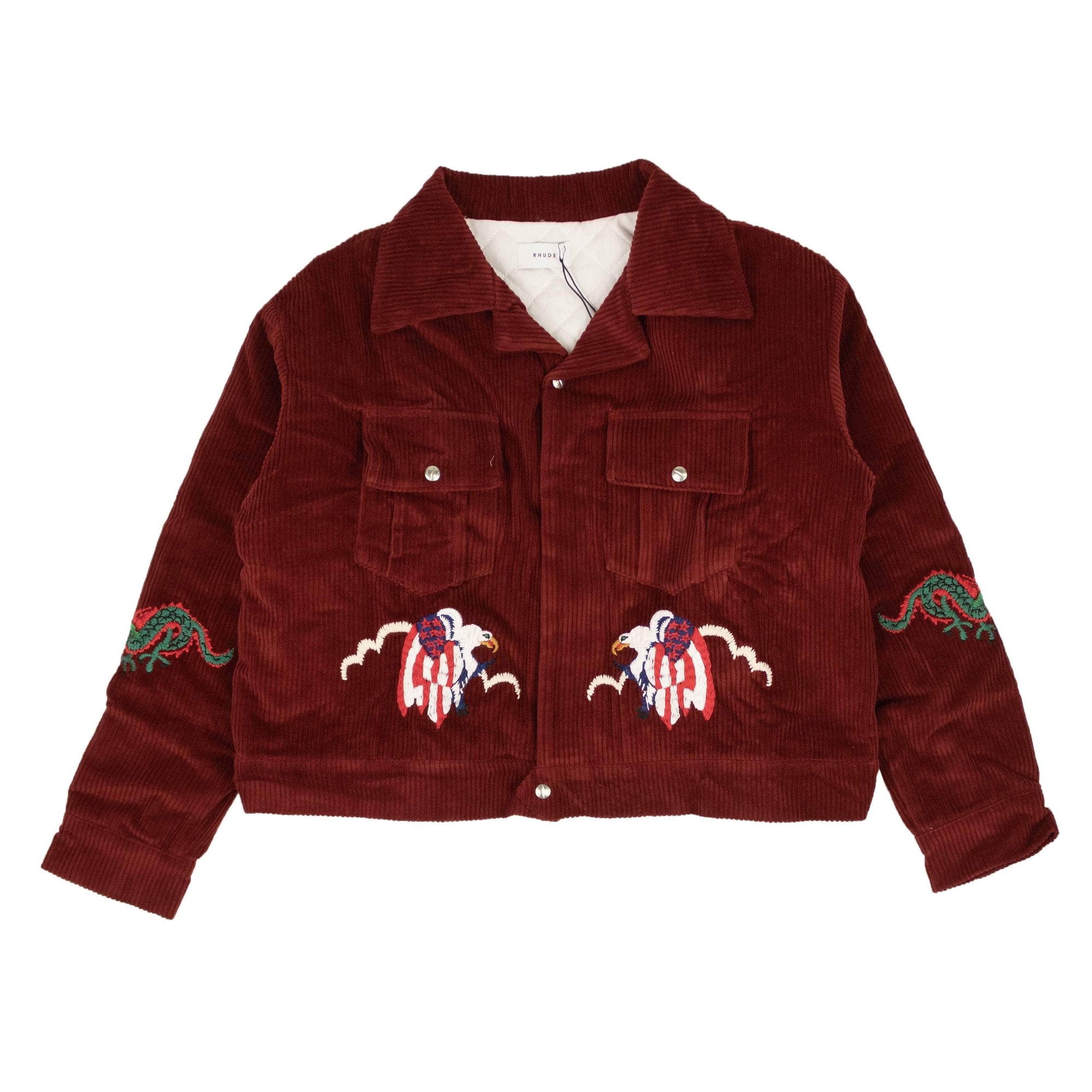 Rhude 1000-2000, channelenable-all, chicmi, couponcollection, gender-mens, main-clothing, mens-shoes, mens-varsity-jackets, rhude, size-l Maroon Cotton Graphic Print Souvenir Jacket