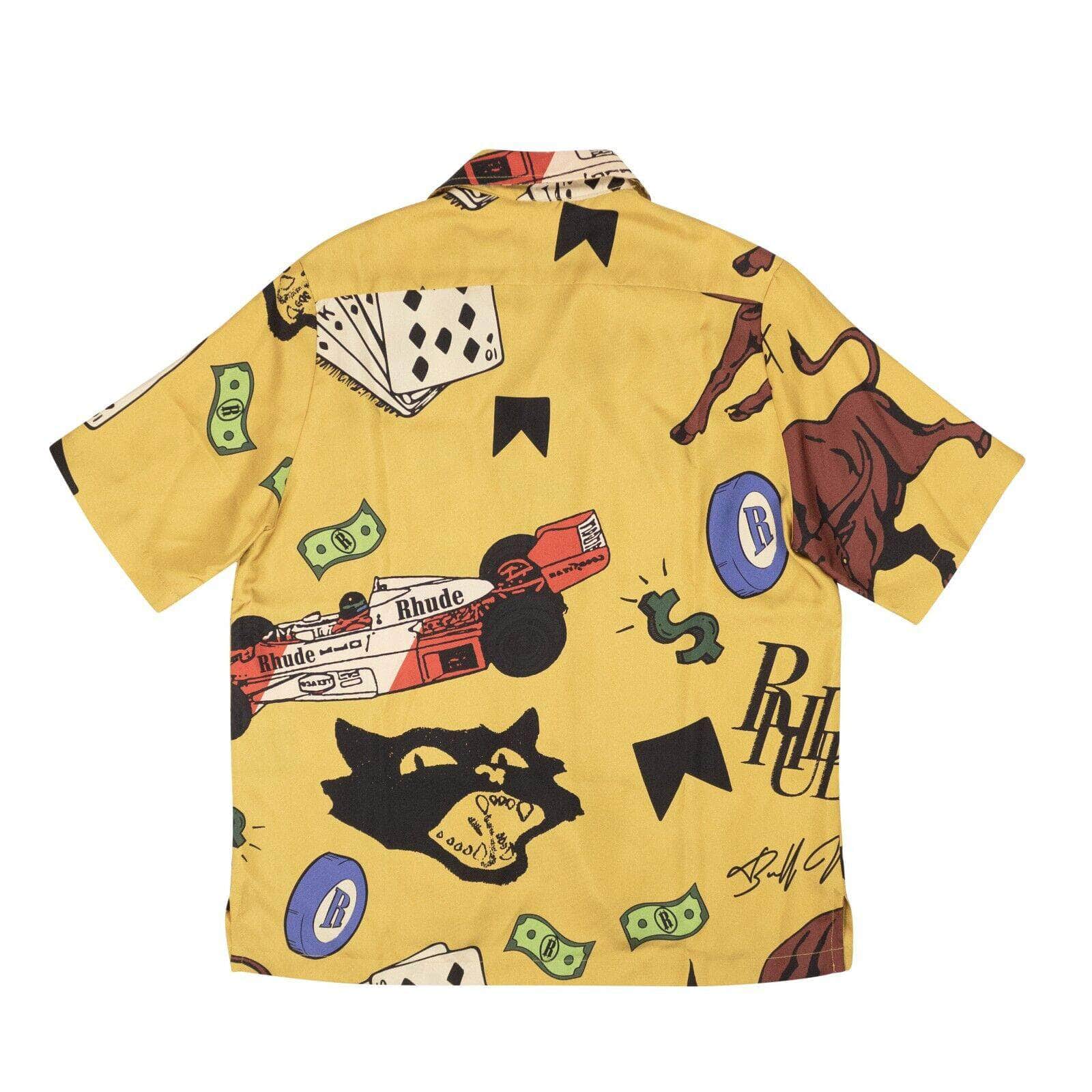 Rhude 250-500, channelenable-all, chicmi, couponcollection, gender-mens, main-clothing, mens-shoes, rhude, size-l, size-m, size-xl L Mustard Yellow Silk Doodle Button Down Shirt RHD-XTPS-0052/L RHD-XTPS-0052/L