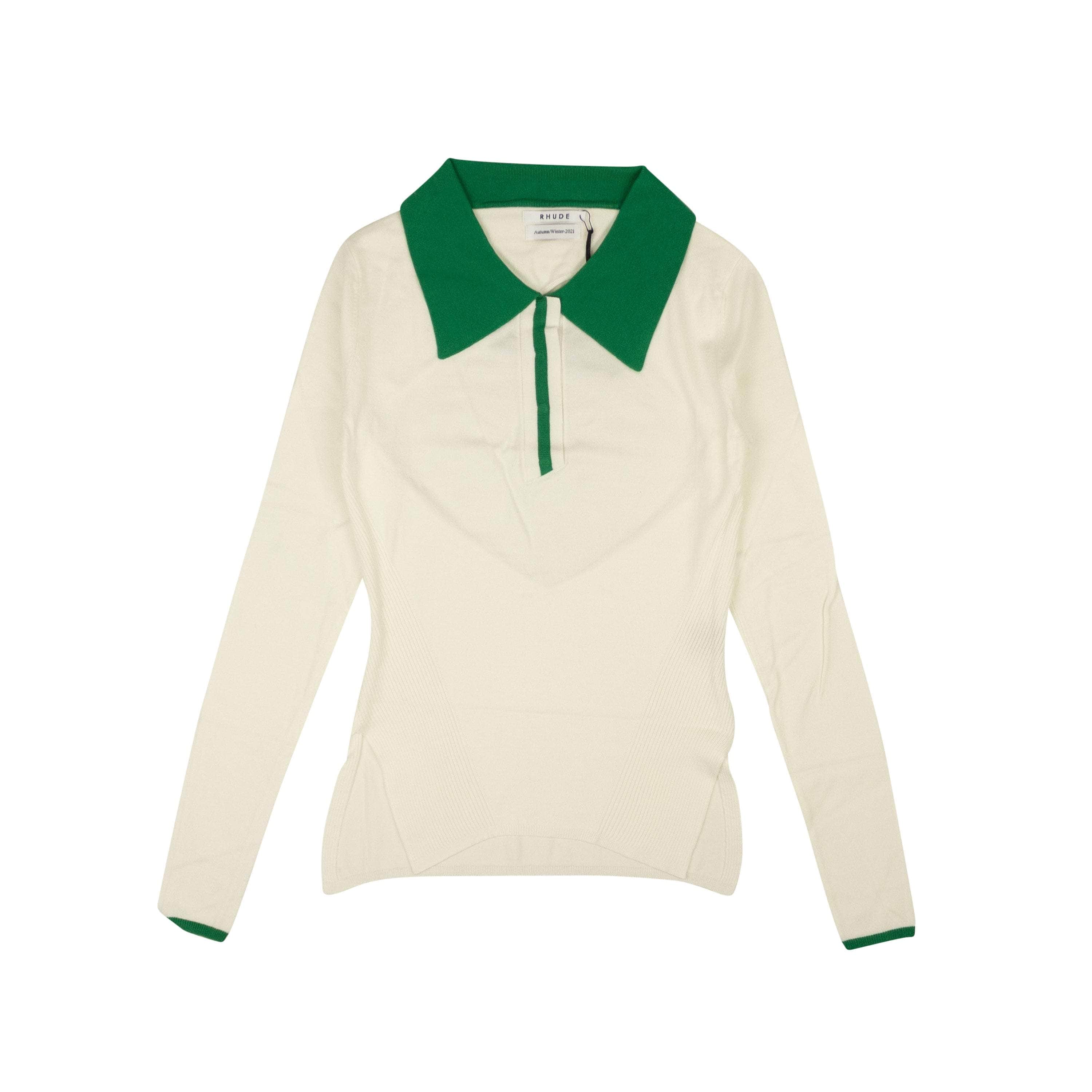 Rhude 250-500, channelenable-all, chicmi, couponcollection, gender-womens, main-clothing, rhude, size-s S Cream And Green Viscose F-1 Long Sleeve Polo Shirt RHD-XTPS-0049/S RHD-XTPS-0049/S