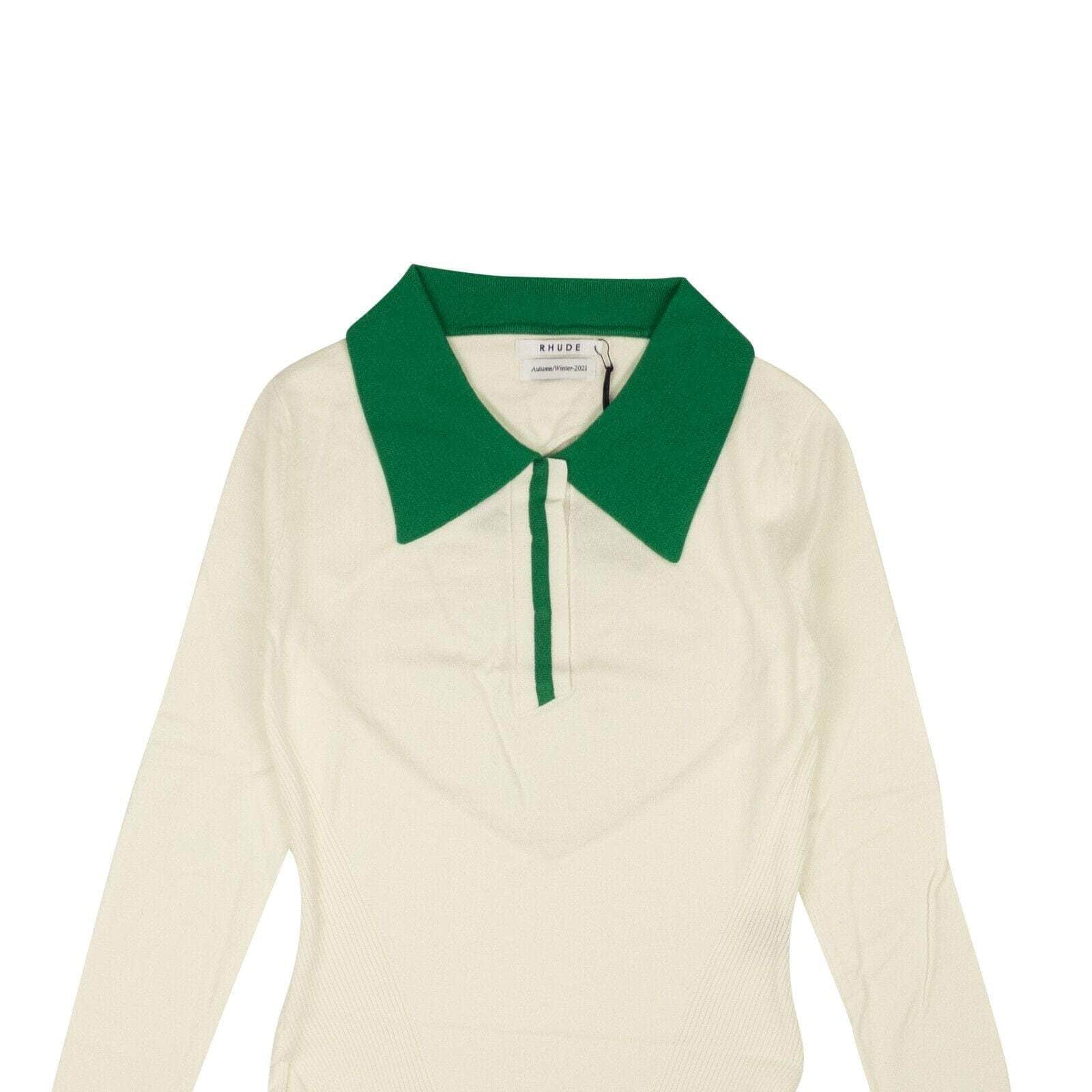 Rhude 250-500, channelenable-all, chicmi, couponcollection, gender-womens, main-clothing, rhude, size-s S Cream And Green Viscose F-1 Long Sleeve Polo Shirt RHD-XTPS-0049/S RHD-XTPS-0049/S